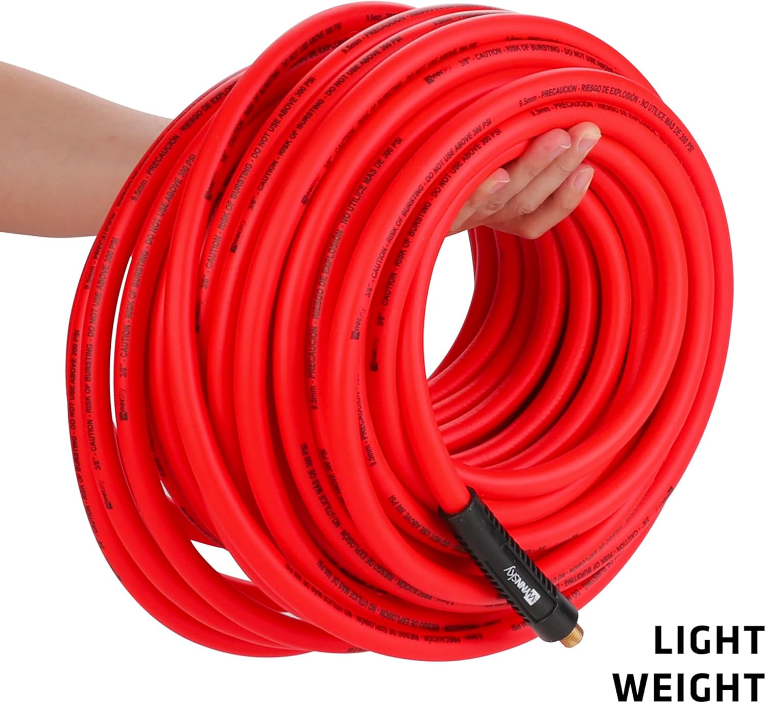 WYNNsky 3/8’’ × 100 FT Air Compressor Hose with 1/4’’ Inch MNPT Threads, Hybrid Material, Light Weight, 1/4’’ Universal Coupler and I/M Plug, Air Blow Gun