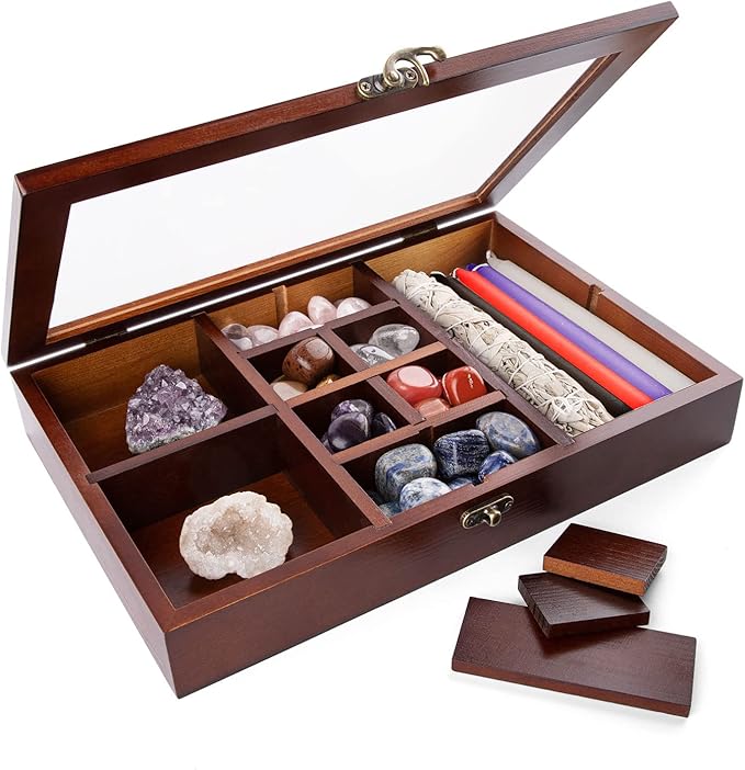 Mooncraftlogy Adjustable Rock Display Case, Crystal Collection Box with Shelves,