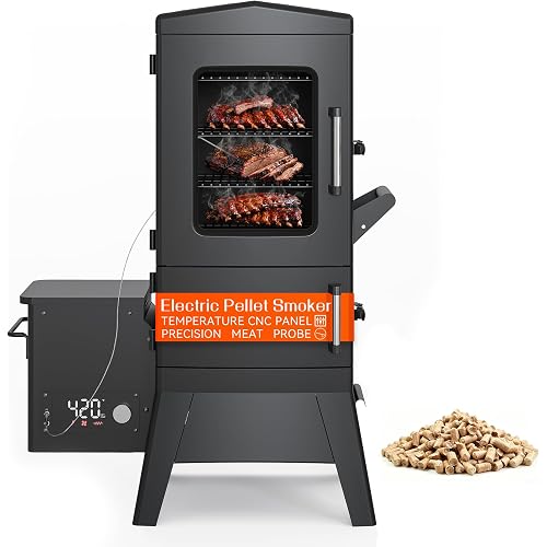 Vertical Pellet Smoker Grill with Cover & Meat Probe, 4-Rack Electric Pellet Smoker, 616 Sq.In Digital BBQ Smoker with LED Temperature Control for Outdoor Smoking Brisket, Ribs, Chicken & Sausage