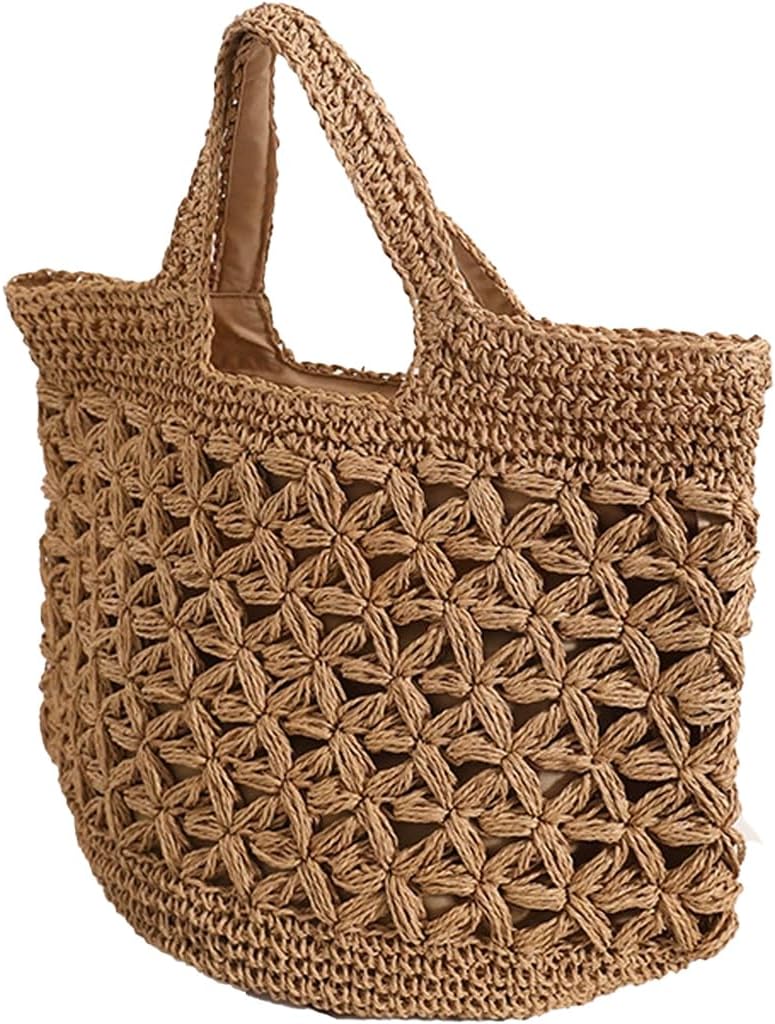 SHESRA Bohemian Straw Bag,Tote Handmade Bag Hand-woven Women Handbags for Retro Summer Vacation Beach Travel Daily Matching 156