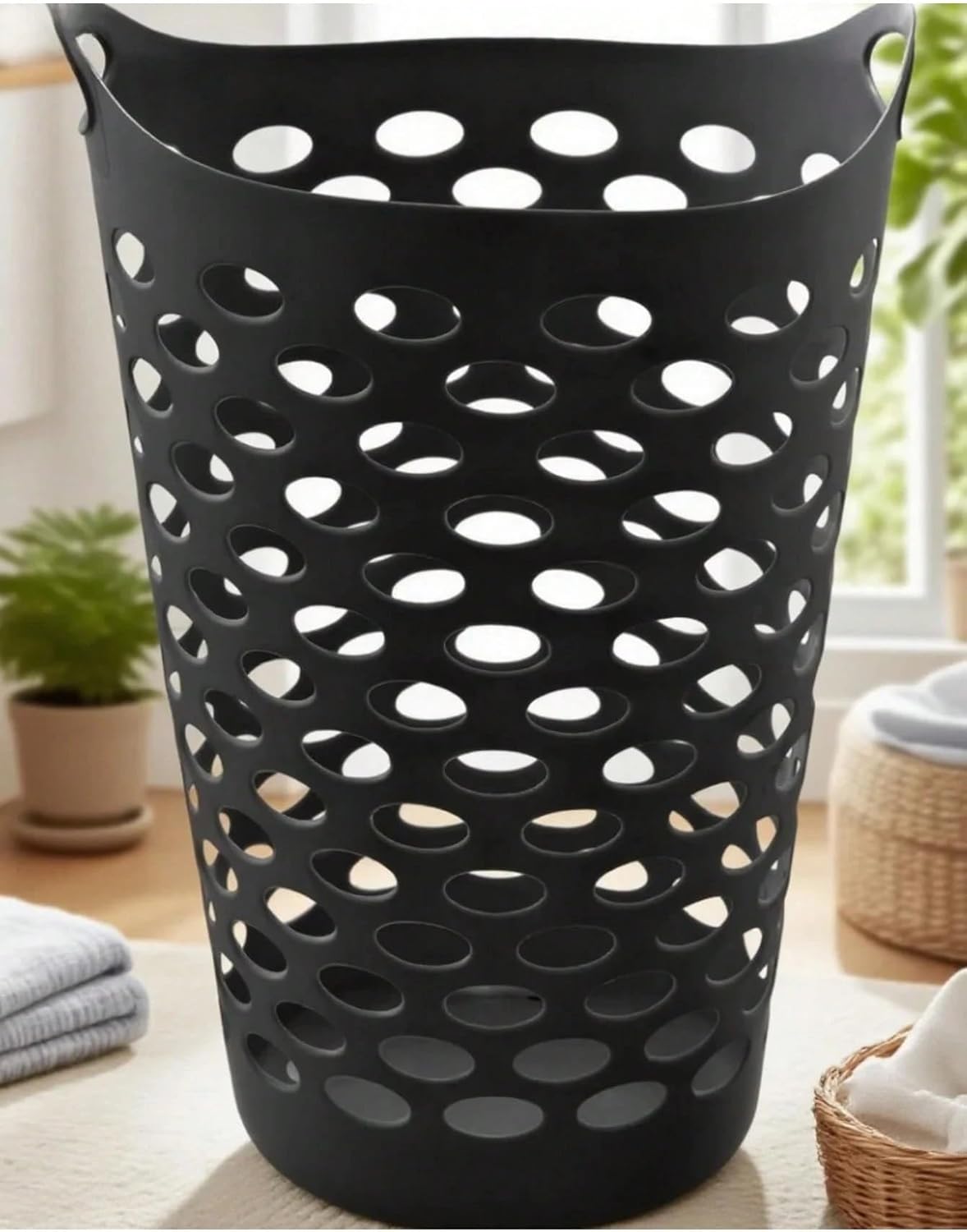 Bushel Flexible Round Laundry Hamper, Black (2 pack)