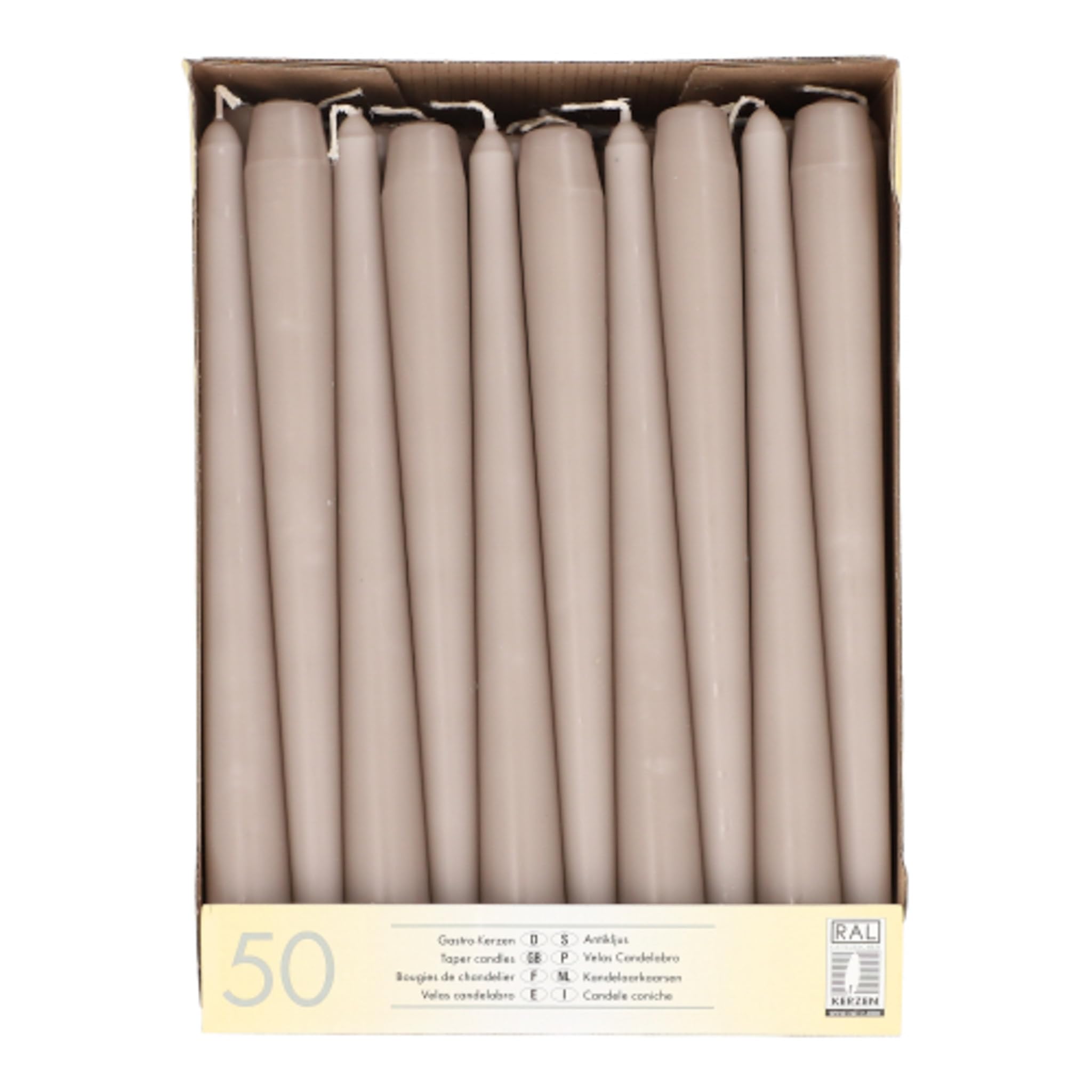 Papstar Greige 37254 Taper Candles Diameter 2.2 cm 25 cm Grey Beige Pack of 50