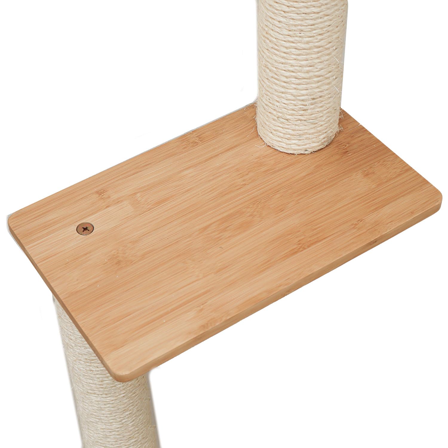 eyepower 143 cm Tiragraffi da Parete Milo con 4 Piattaforme in Bambù - Albero per Gatti Salvaspazio con Ripiano - Colonna in Sisal Naturale - Gioco da Arrampicata - Percorso da Muro Set Mensola Gatto