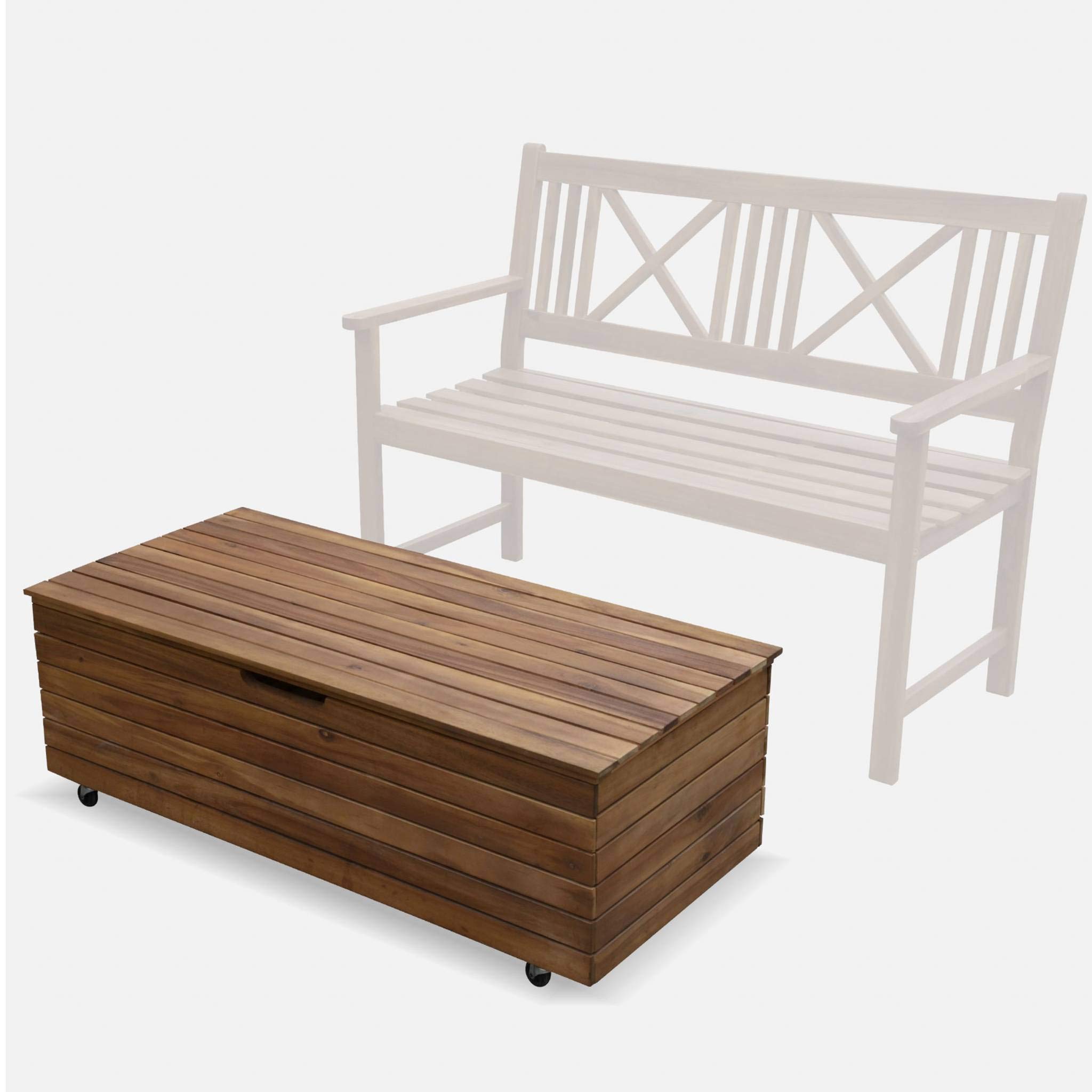 sweeek Baule da Giardino in Legno con rotelle, 110L Marrone Naturale - 107x78x49 cm