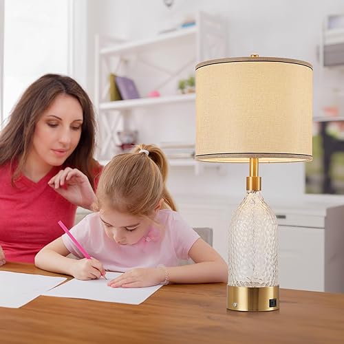 Miniatura 2 de AIDENOEY Juego de 2 lámparas de mesa de cristal modernas de 27.5 pulgadas, lámparas de noche con puertos USB-C y USB, control táctil regulable de 3