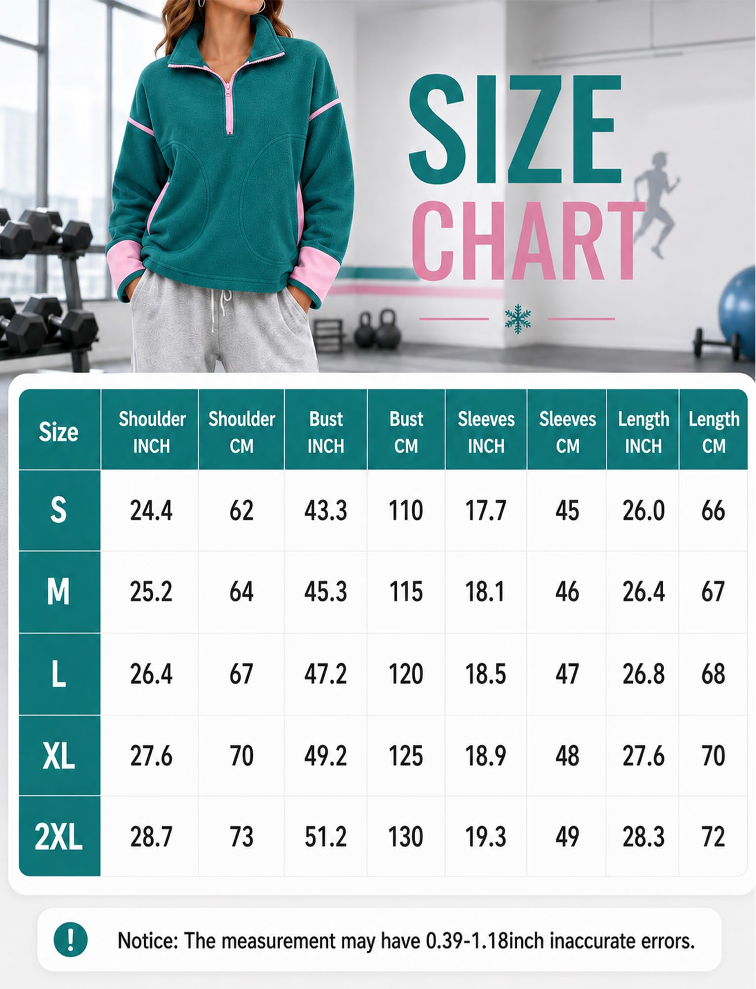 FEOYA Damska bluza polarowa z zamkiem błyskawicznym oversize, ciepły sweter, ZIELONY, L | Polarowy top z kieszeniami na jesień zimę sport spacery piesze codzienne odzież domowa