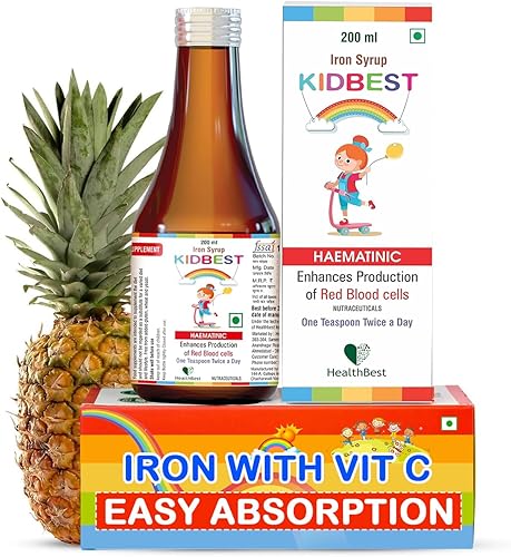 HealthBest Jarabe líquido de hierro para niños, triple acción con ácido fólico y zinc, aumenta la hemoglobina, el apetito y la inmunidad, sin sabor