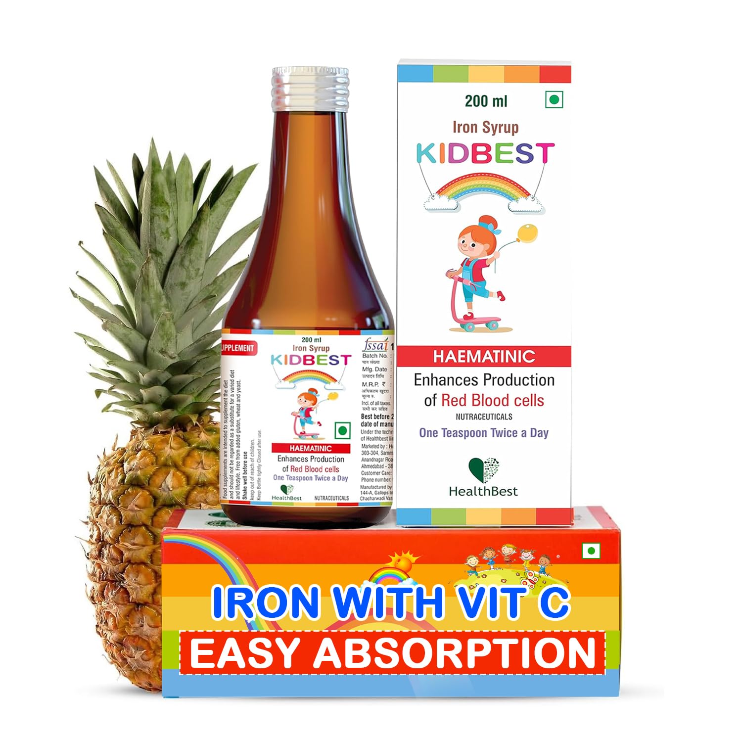 HealthBest Iron (Haematinic) Syrup | Zinc | Folic Acid | 200 ML