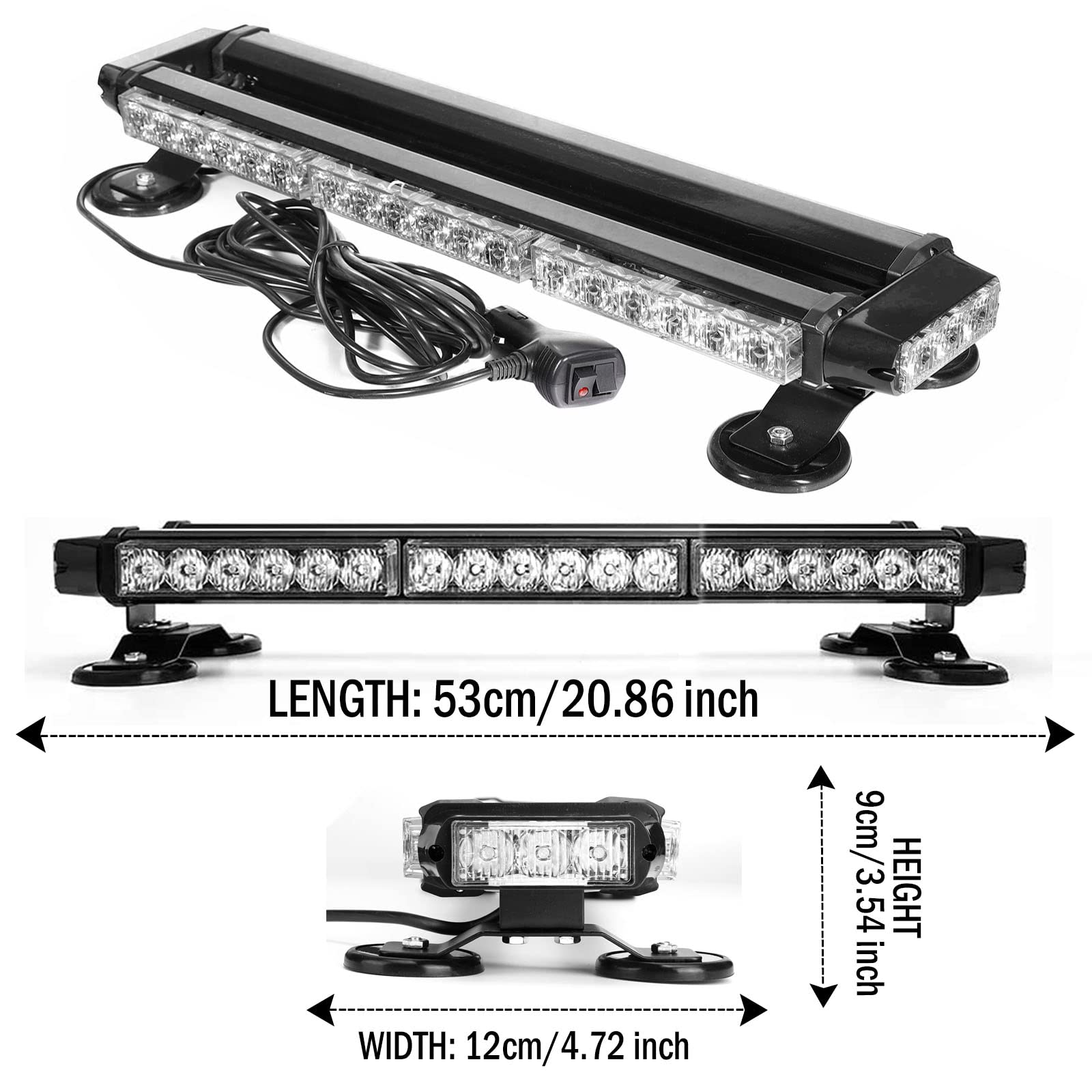 LifeUp® - Kit con barra luminosa con 54 LED a 54 W, luci stroboscopiche lampeggianti per guida, emergenze, avvertimenti, ideale per tetto dell’auto (7 diverse modalità lampeggianti) (blu)