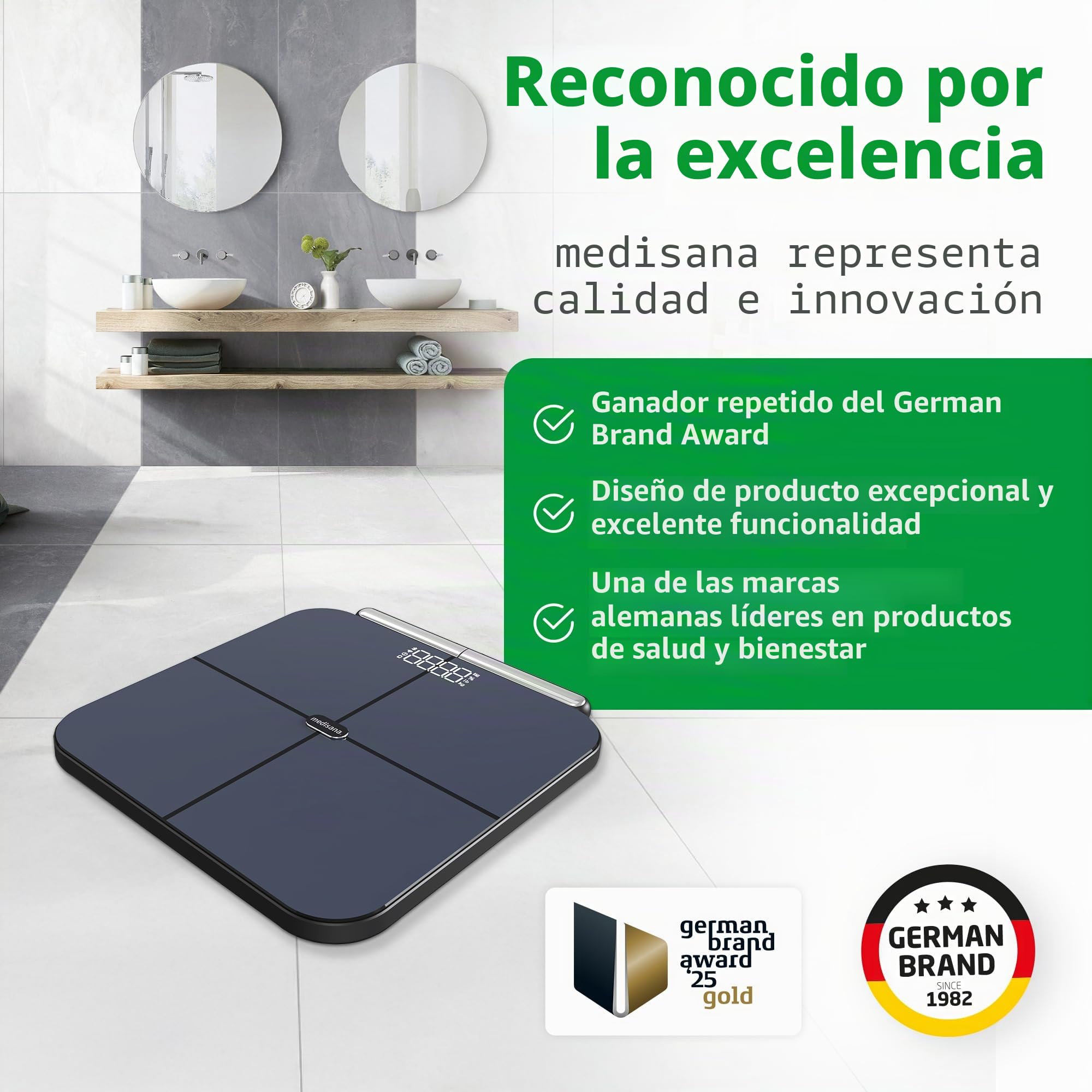 medisana BS 850 connect báscula de análisis corporal con 8 electrodo | con sensores manuales, medición de peso, grasa corporal, masa muscular, bascula de baño con conexión a aplicación