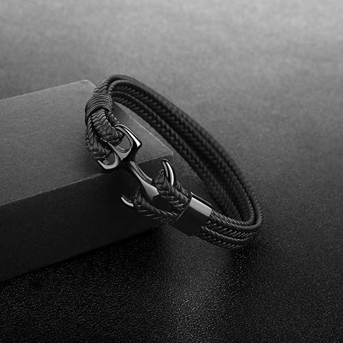 Miniatura 2 de Emibele Pulsera para hombres y mujeres, hecha a mano, de piel de vaca, pulsera de anclaje vintage multicapa, 3 tamaños