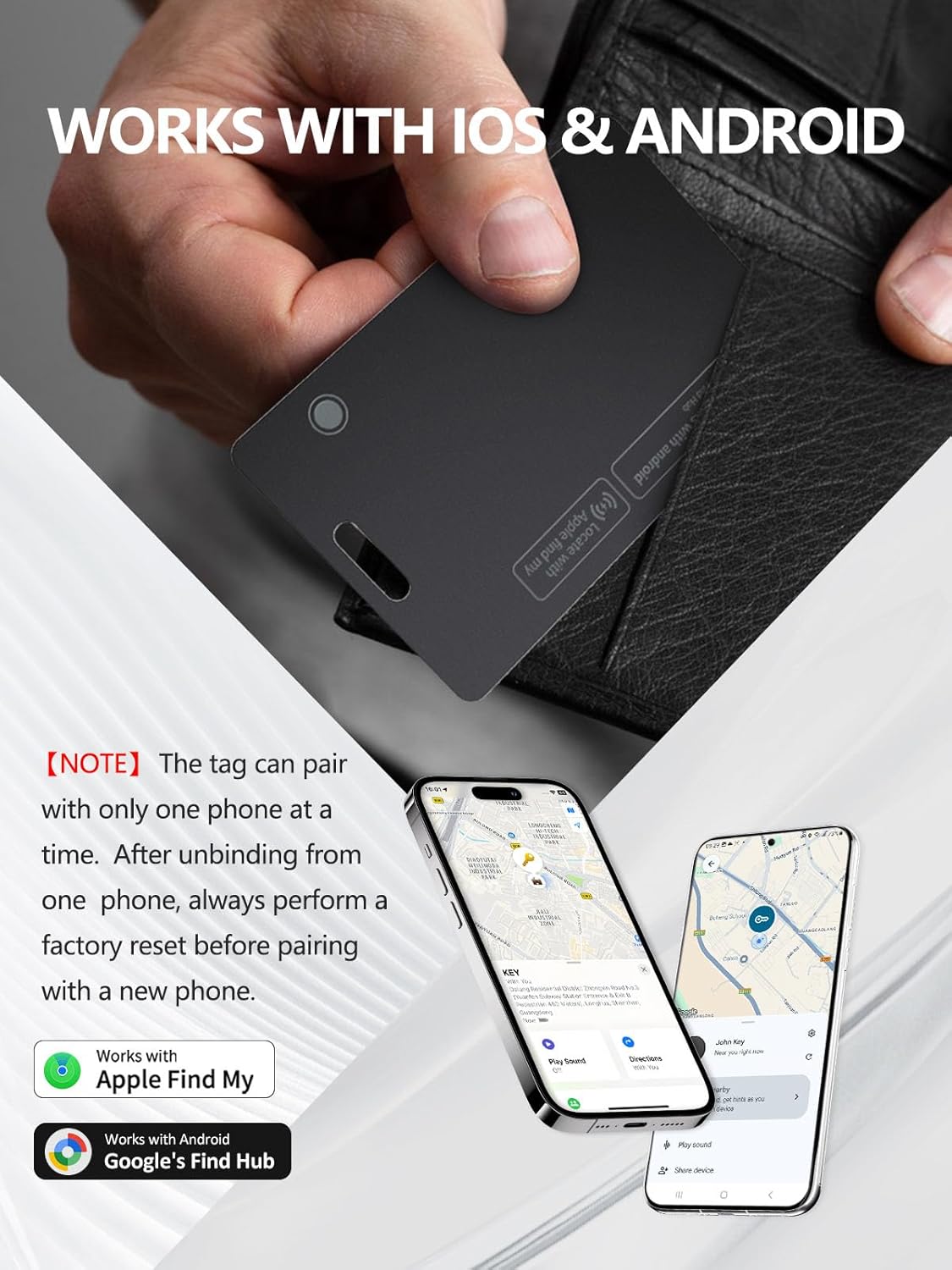 Tracking Card for Android & iOS, Ultra-Slim Rechargeable Find My Wallet Tracker Card for Luggage, ID Card, Passport - Both Works with Apple Find My & Google's Find Hub (Black, 2 Pack) 2 Pack Black
