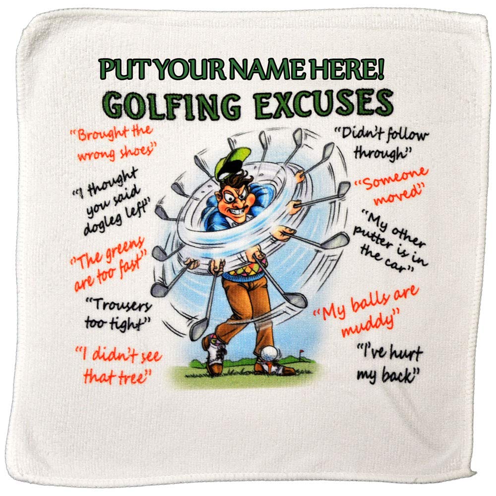 Personalised4u Name Can Be Added Golf Excuses Microfibre Cleaning Cloth - Add Any Name - Perfect For Cleaning Golf Balls And Golf Clubs