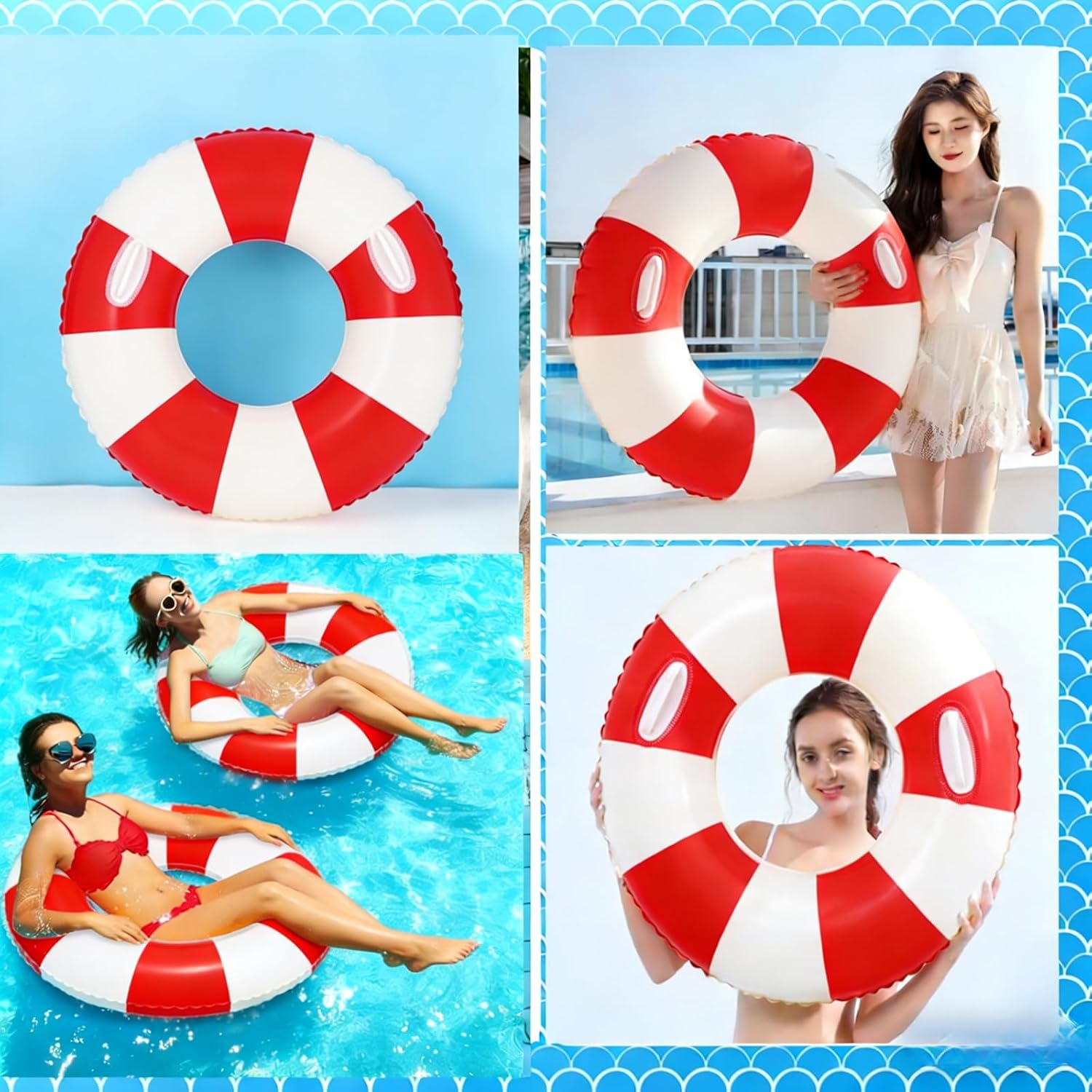 Inflatable Pool Floats for Adults- 2 Pack Striped Floaties Pool Tubes Swim Rings with Handles Inflatable Pool Float for Swimming Pool Party Lake Beach Adults