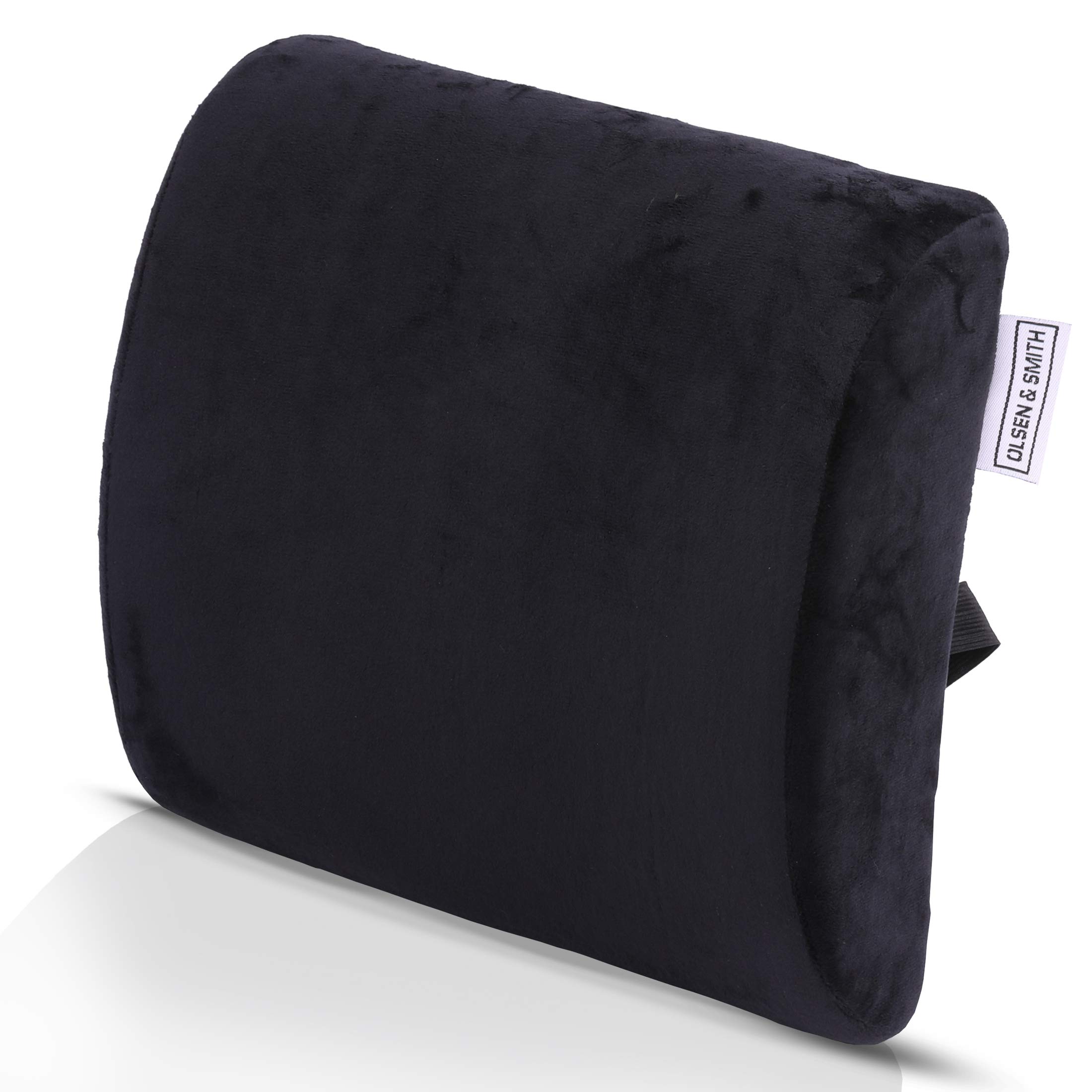 Olsen & Smith Ergonomic Memory Foam Lumbar Support Back Rest Pillow Cushion for Home Work Office Chair Car Lorry Seat Upper & Lower Back Neck Pain Relief Black