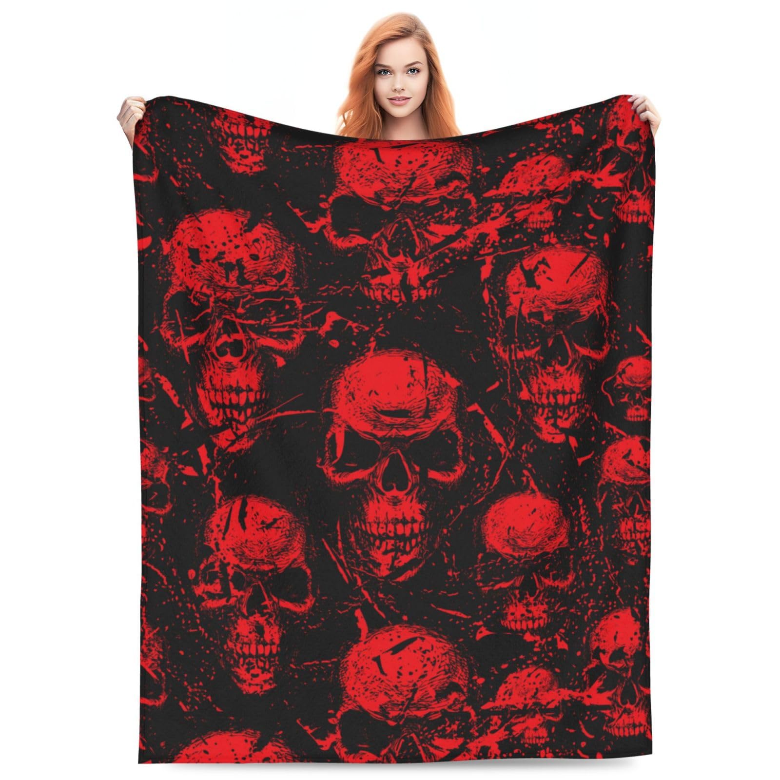 Turamurra Dark Red Skull Blanket, 80"x60", Flannel, Throw Blanket, Gothic, Skull Pattern, Warm, All Ages, All Seasons โ image 1
