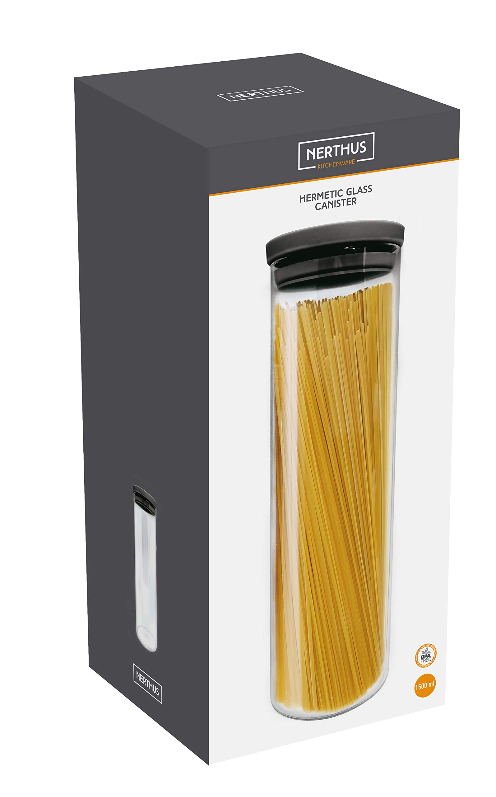 NERTHUS FIH 658 Recipiente Redondo 1500 ml, Caja de conservación de Alimentos, Libre de BPA, Cierre facil, Bote hermético, Cristal, 23,5 x 10 x 1 (Paquete de 6)