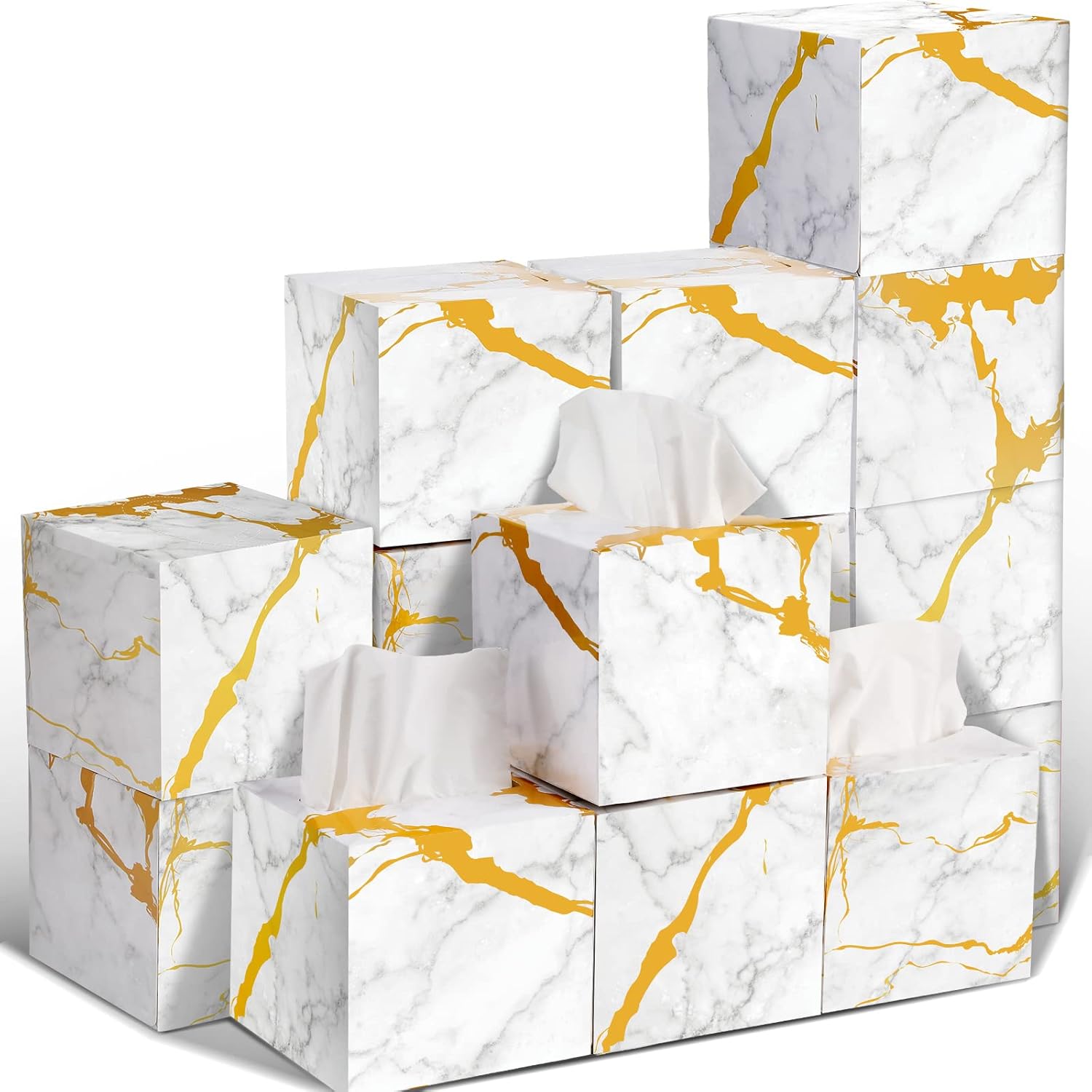 1600 Sheets Facial Tissues Marble Designs Facial Tissues Cube Box Soft Facial Tissues 3 Ply Each Cube Box Household Tissues Fit for Family Bathroom Car Kitchen School Bedroom