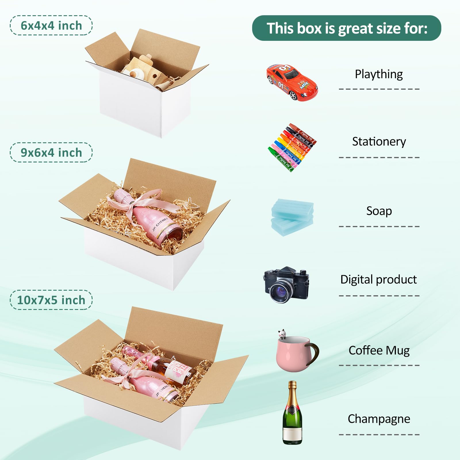 Eupako Lot de 30 petites boîtes d'expédition blanches ondulées de tailles assorties, boîtes en carton pour emballage de petites entreprises, envoi, 15,2 x 10,2 x 10,2 cm, 22,9 x 15,2 x 10,2 cm et 10 x