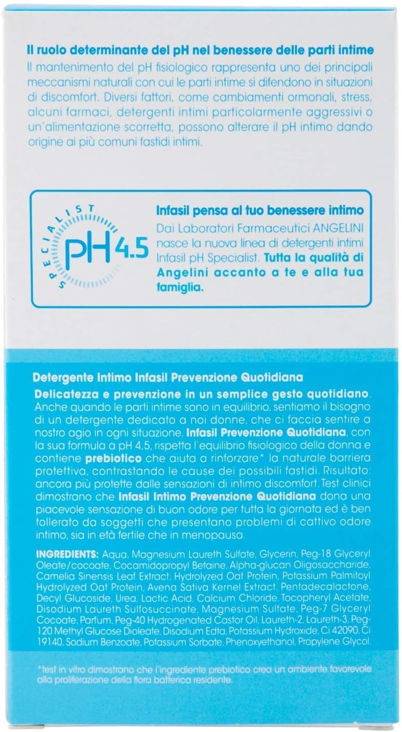 12x Infasil Detergente Intimo Prevenzione Quotidiana, mit Präbiotikum, pH 4,5, Tägliche Intimpflege, 200 ml,+ Italy shop Kostenloser Schlüsselanhänger