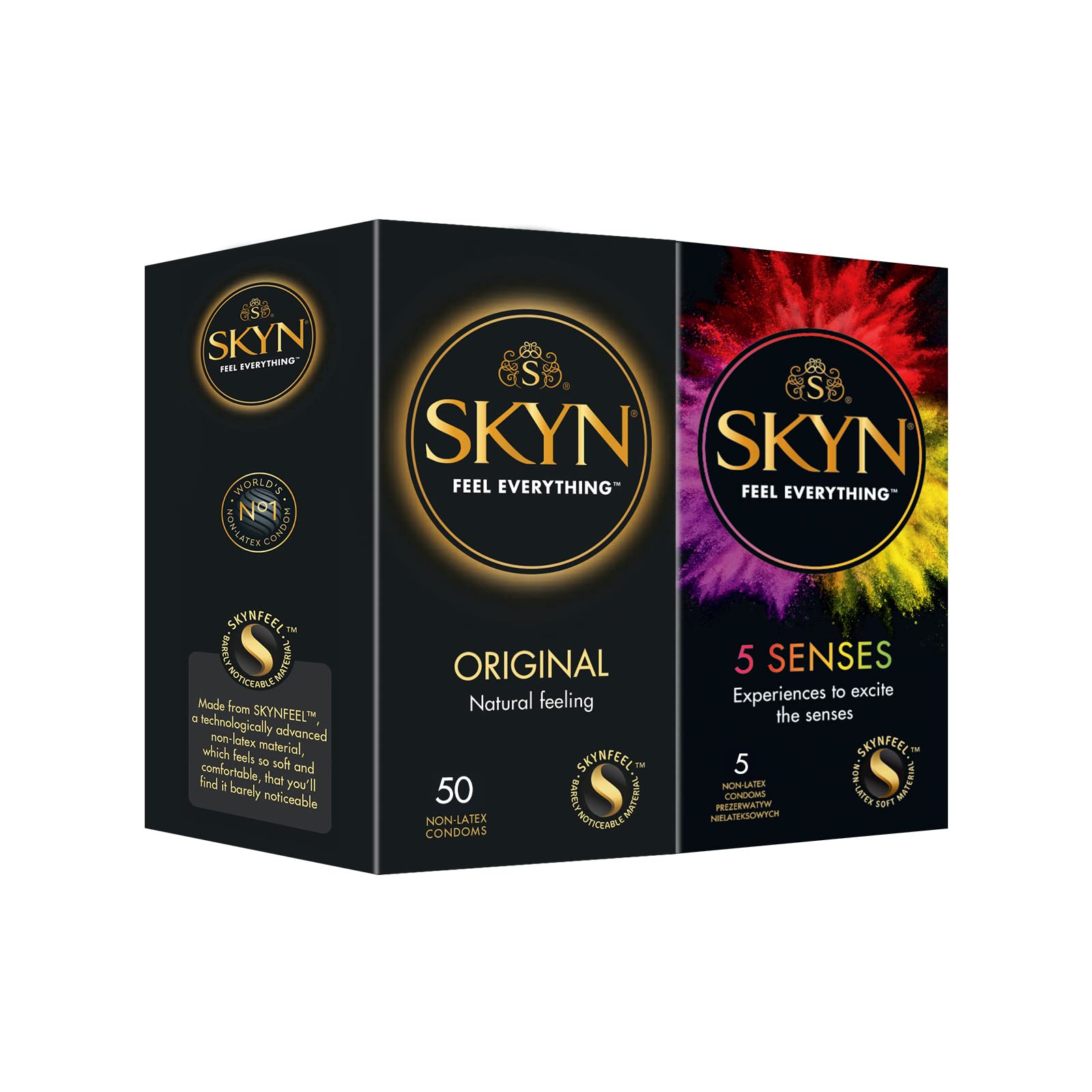SKYN Original, Preservativi Morbidi Senza Lattice Pacco da 50 + 5 Preservativi SKYN Five Senses