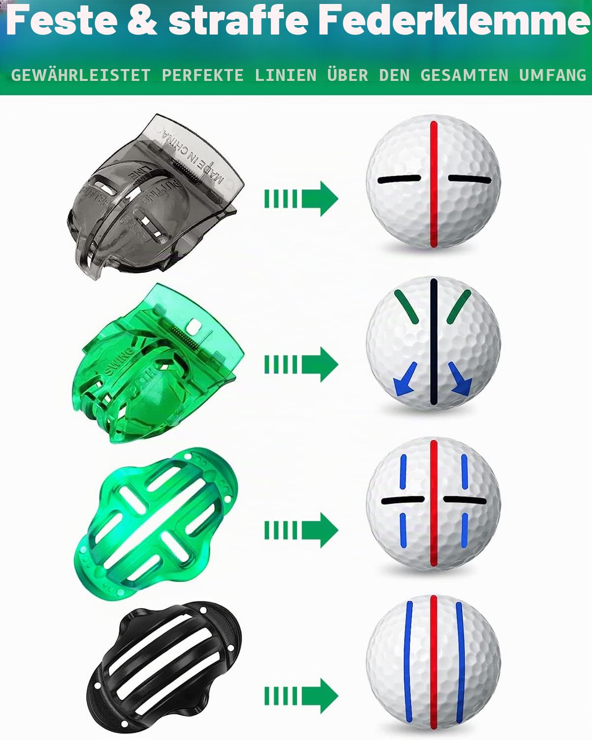 Golfball Markierer Kits, 4 Stücke Ausrichtungssets für Golfbälle, Golfball-Liner Golfball-Markierungswerkzeuge mit 4 Stück Golfball Markers für Golf Zubehör