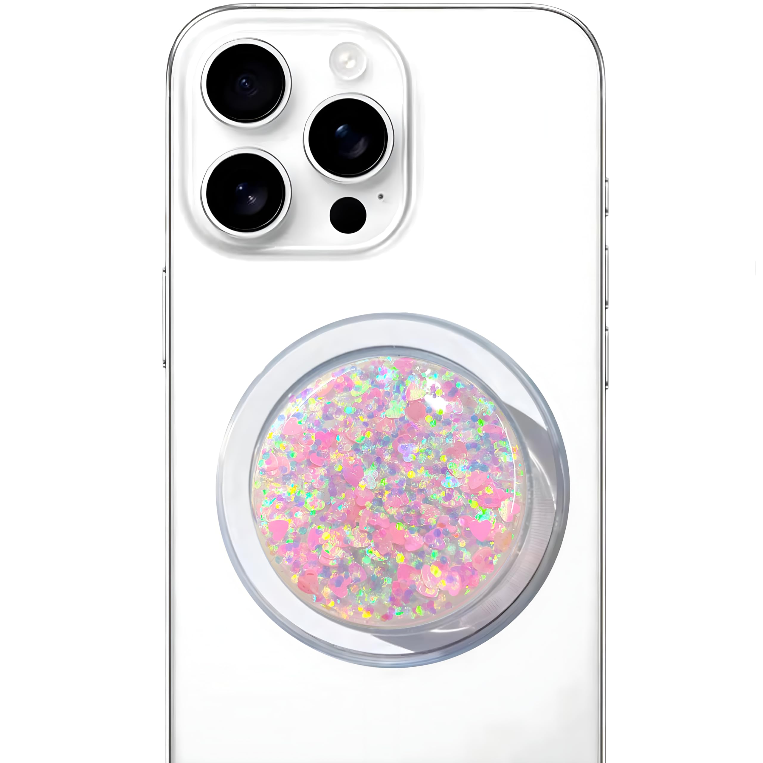 Magnetic Retractable Phone Stand, Phone Grip, Suitable for Round Foldable Phones and Tablet Accessories - Transparent Shine(Heart-Shaped Figure)