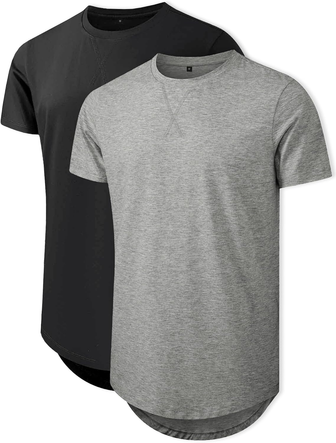 Comdecevis Mens 2 Pack Cotton Crewneck T-Shirts Hipster Hip Hop Longline Tees Shirts