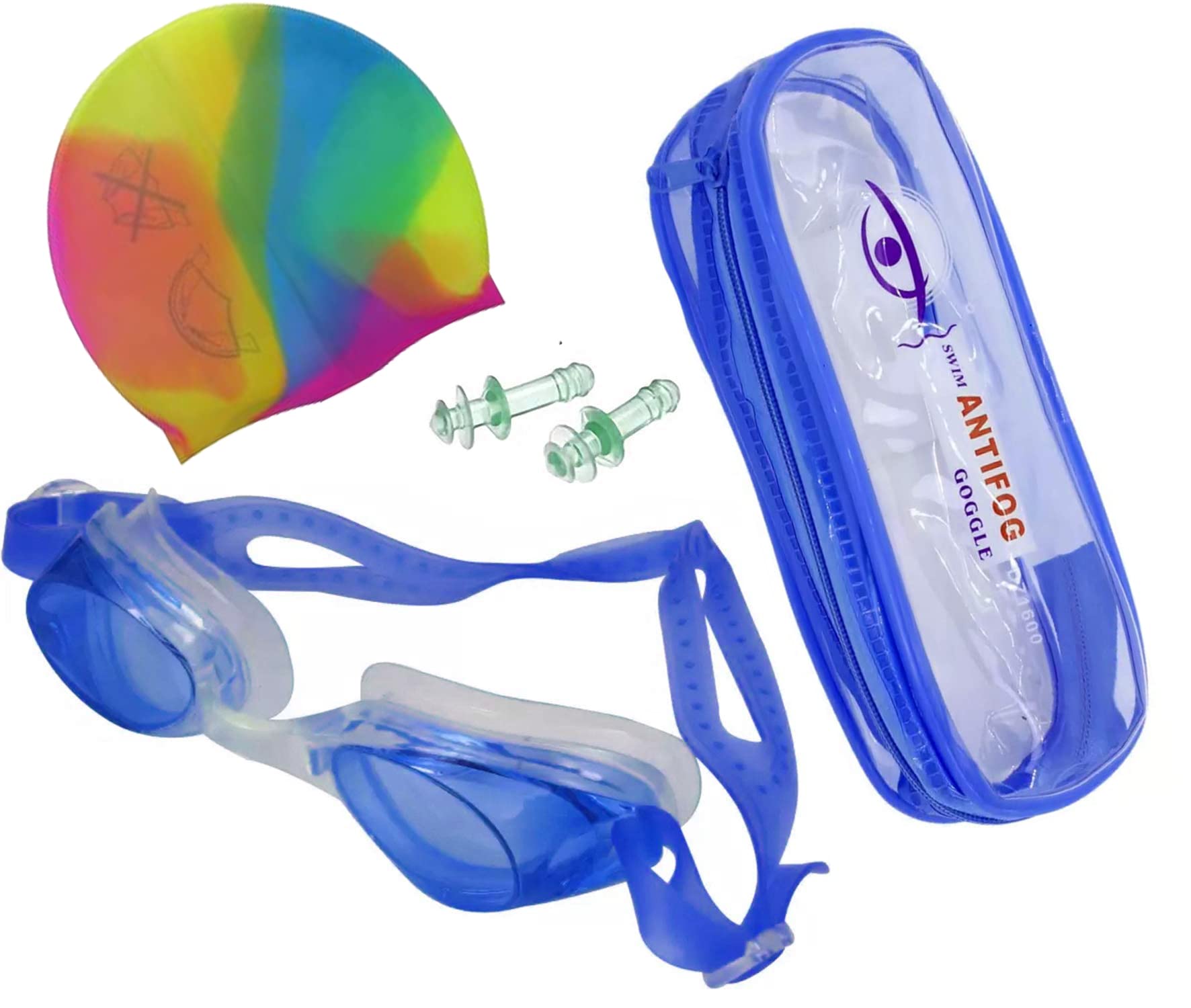 Kids Swimming Kit- Silicone Swim Cap with Swimming Googles (Anti Fog Glasses) and Earplugs for Safety (Blue) (B09Z8M1X6V) Amazon Price History, Amazon Price Tracker