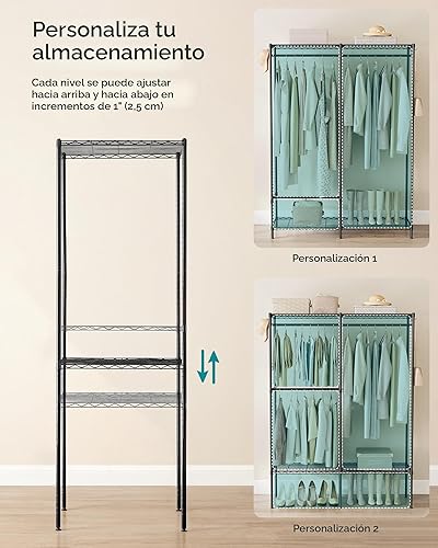 Miniatura 5 de SONGMICS Perchero de ropa, armario independiente para armario, percheros de metal para ropa, perchero resistente con estantes de alambre ajustables,