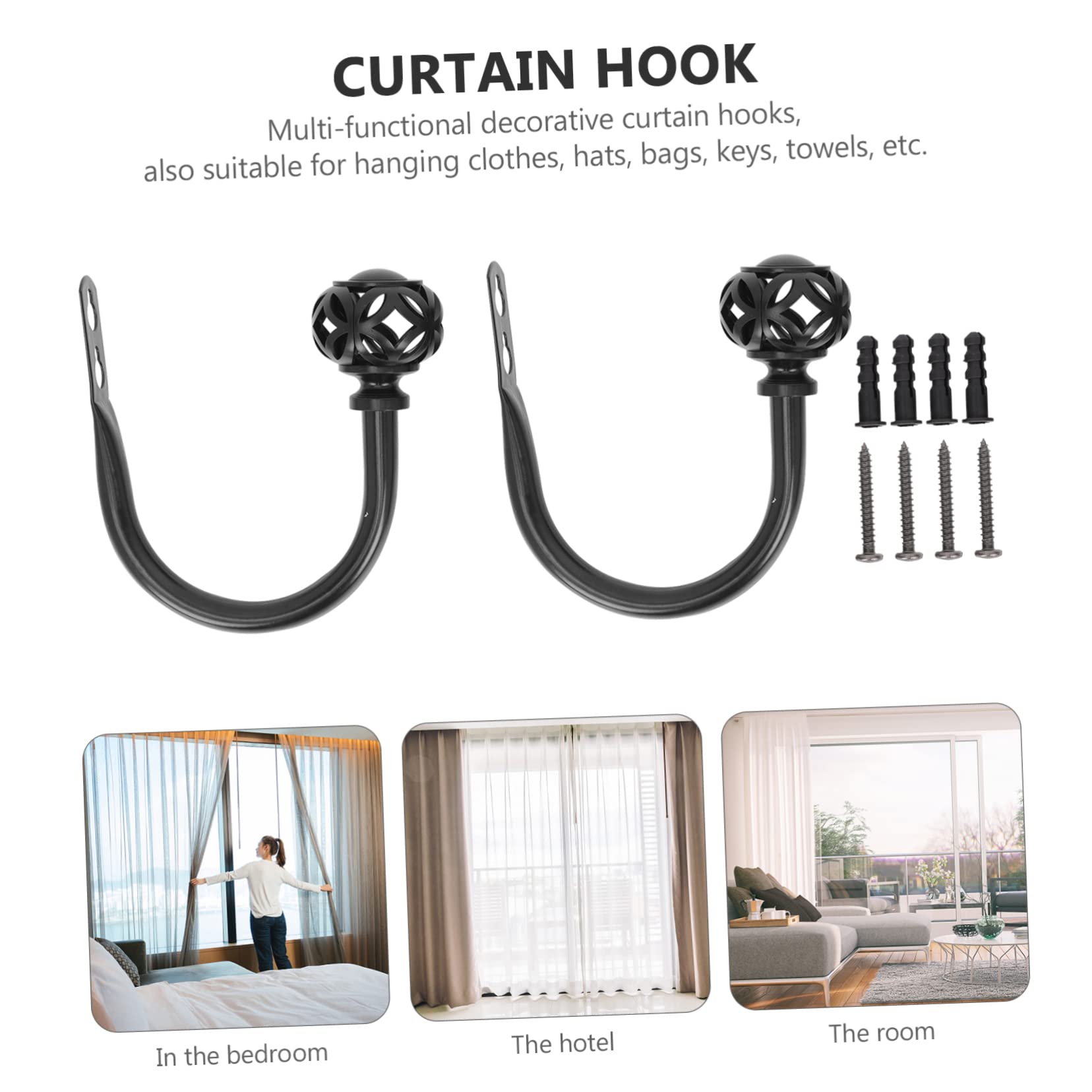 Alipis 6pièces Muraux Fer U-Shape pour Rideaux Attaches Décoratives Multifonctionnelles pour Manteaux Chapeaux Et Serviettes
