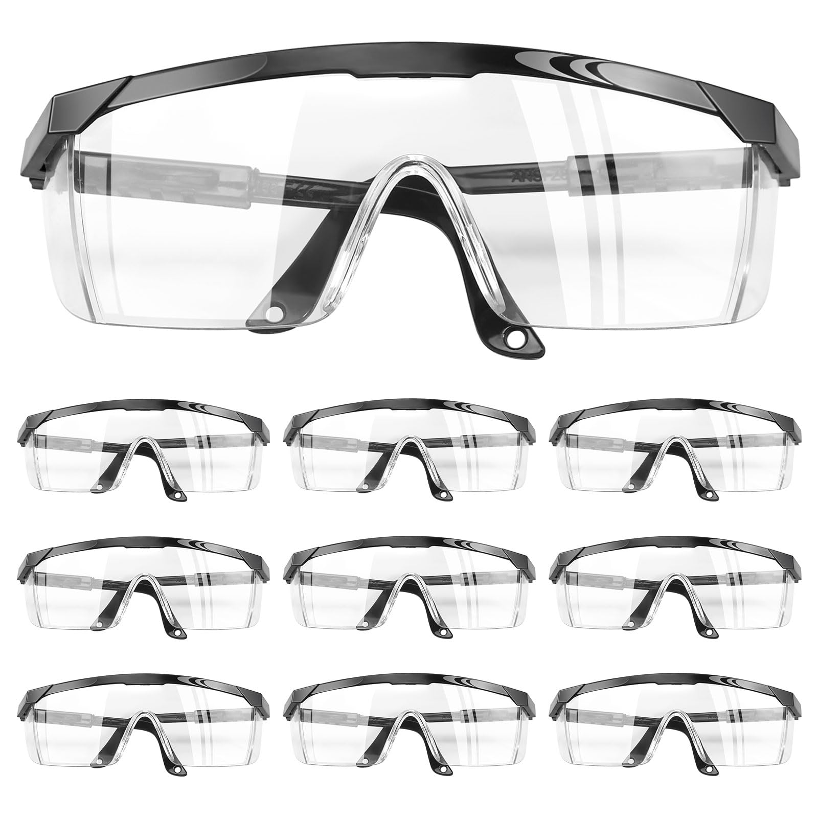 WGDVVJV Safety Goggles 10 Pcs Wraparound Safety Glasses Protective Glasses Clear Safety Glasses Work Glasses Safety Black