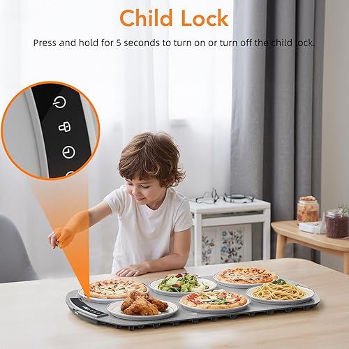 Miniatura 3 de Tapete de calentamiento de alimentos, bandeja de calentamiento eléctrica de silicona, calentamiento rápido en 10 segundos con temperatura ajustable