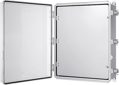 Vista 38 de Caja de conexiones, carcasa de plástico impermeable IP67 para proyectos eléctricos, cubierta gris con bisagras, incluye placa de montaje y soporte