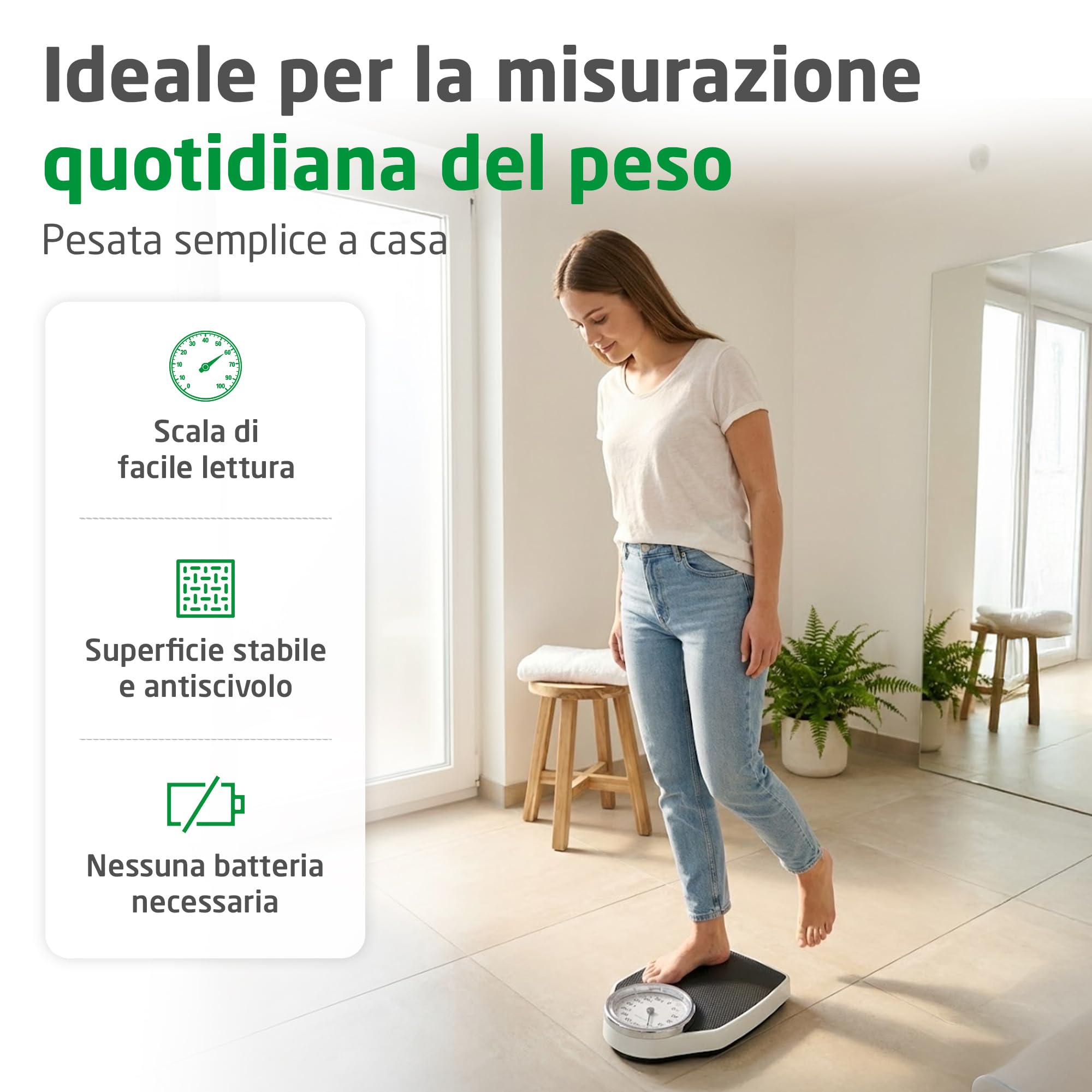 Medisana PSD Bilancia Personale Meccanica Fino a 150 kg, Analogica, Scala Retrò in Design Classico e Su Larga Scala in un Imballaggio Privo di Frustrazioni e con Copertura in Vetro Rinforzato