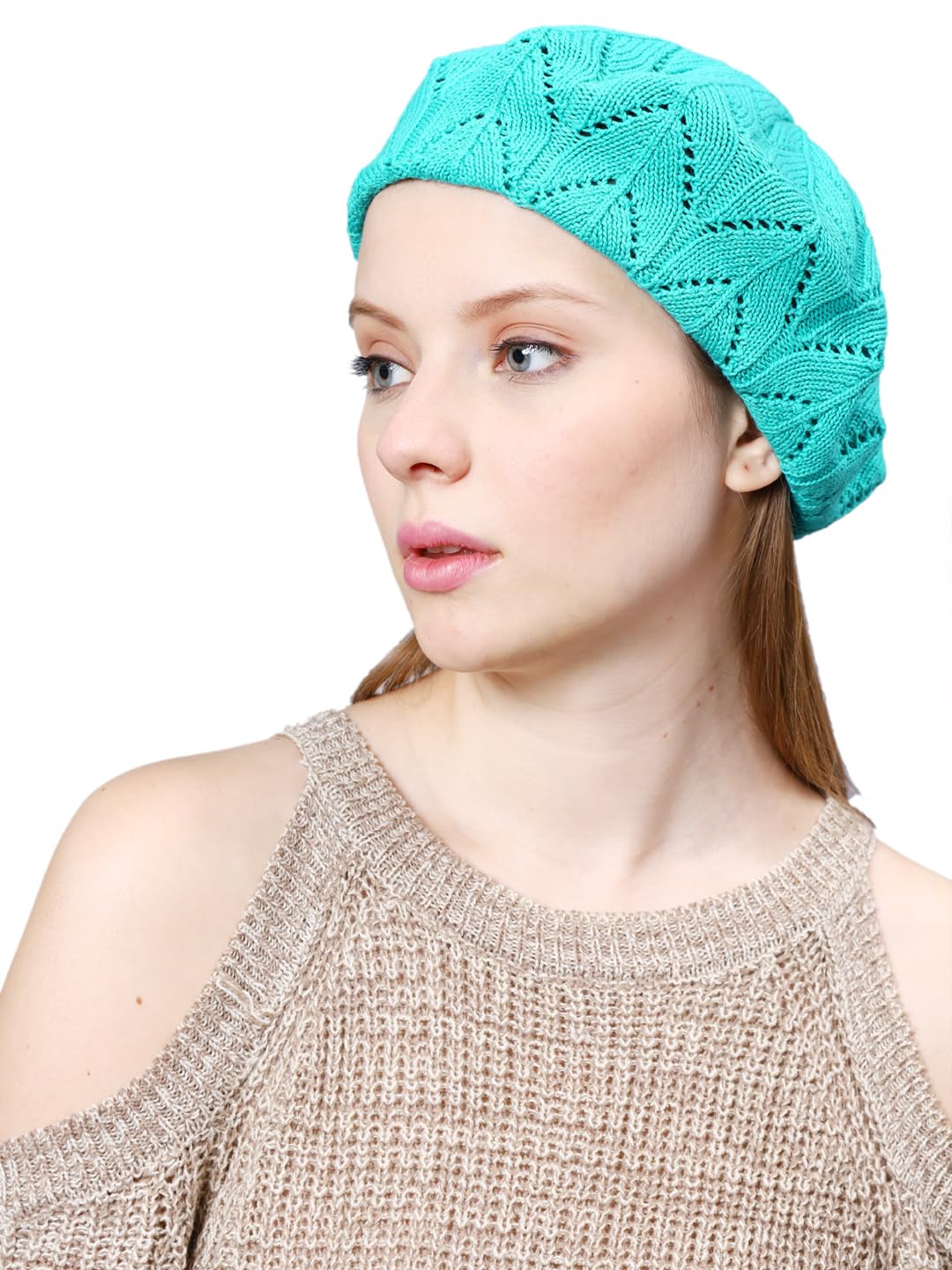 Pointelle Knit Lightweight Cotton Crochet Beret for Women and Grils Fashion Cap for Fall, Autumn, Mild Winter-image-8