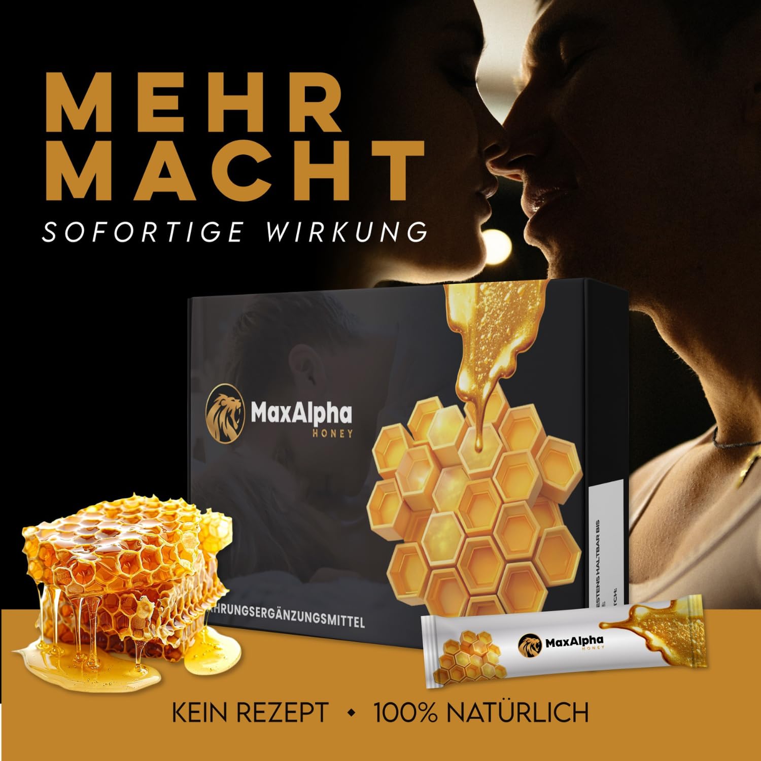 MaxAlpha Honey mit Ginseng-Extrakt & Vitamin B1 and B2 – 100% reiner Kräuterhonig | 6 Beutel à 15g | Natürliche Formel | Extra stark & sofortige Energie – Für aktive Männer & besondere private Momente