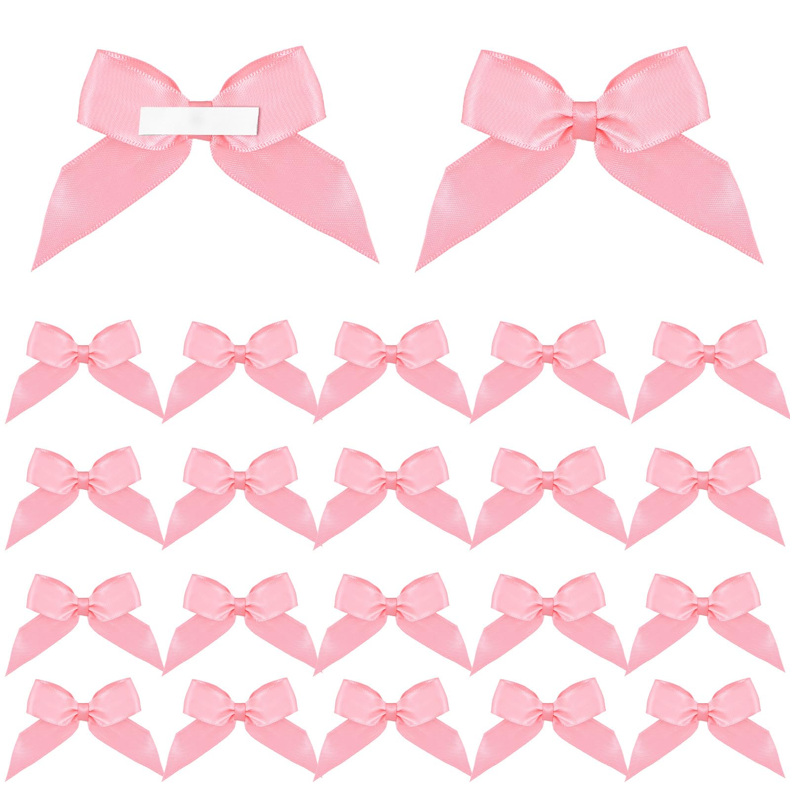 GEEHUA 20Pcs 4.3 Inch Large Pink Gift Wrap Bows, Self-Adhesive Craft Bows Mini Satin Ribbon Bows Premade Tiny Bowknot for Making Crafts Birthday Party Wedding Decorations