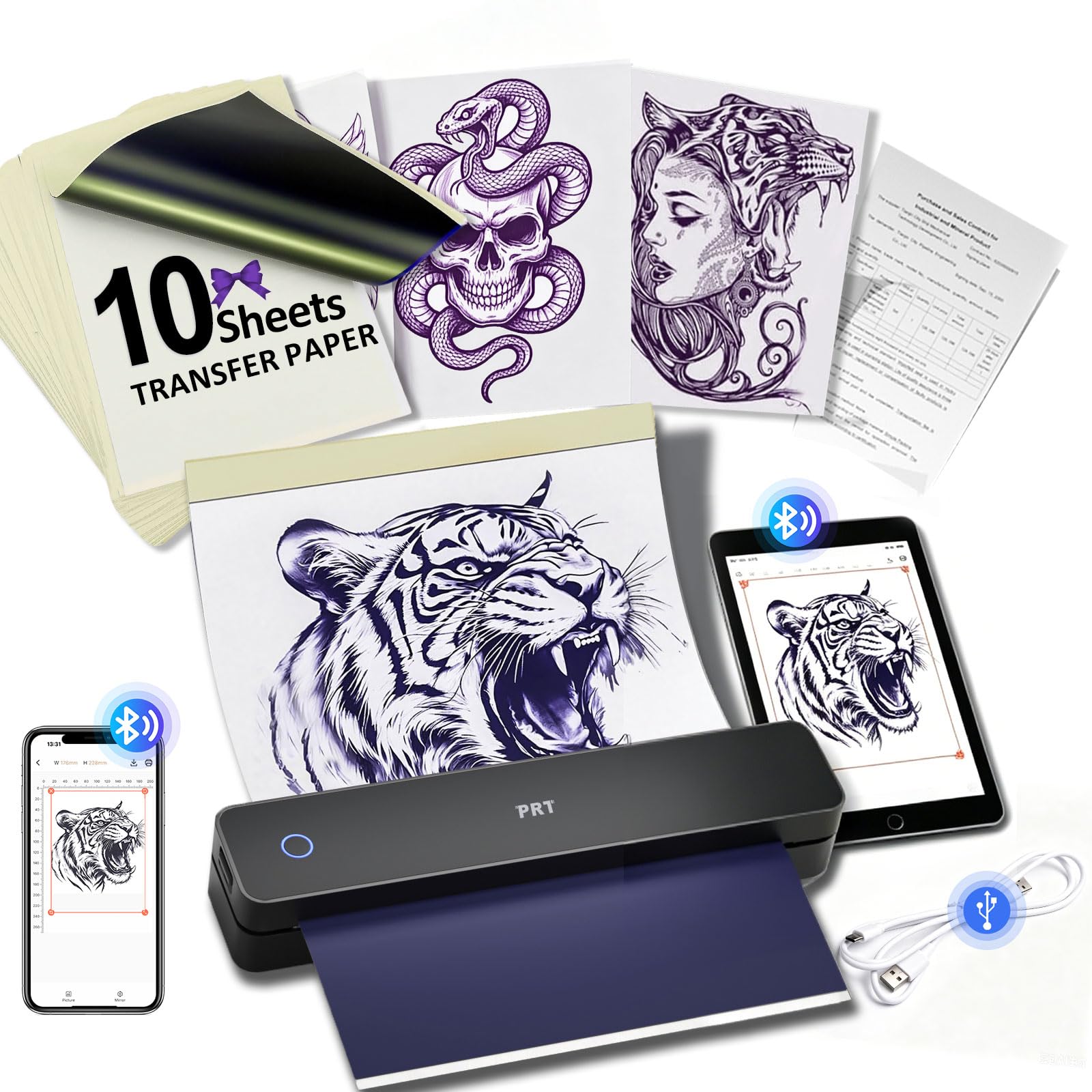 Tattoo Stencil Printer, Wireless Thermal Tattoo Transfer Printer 10pc Paper