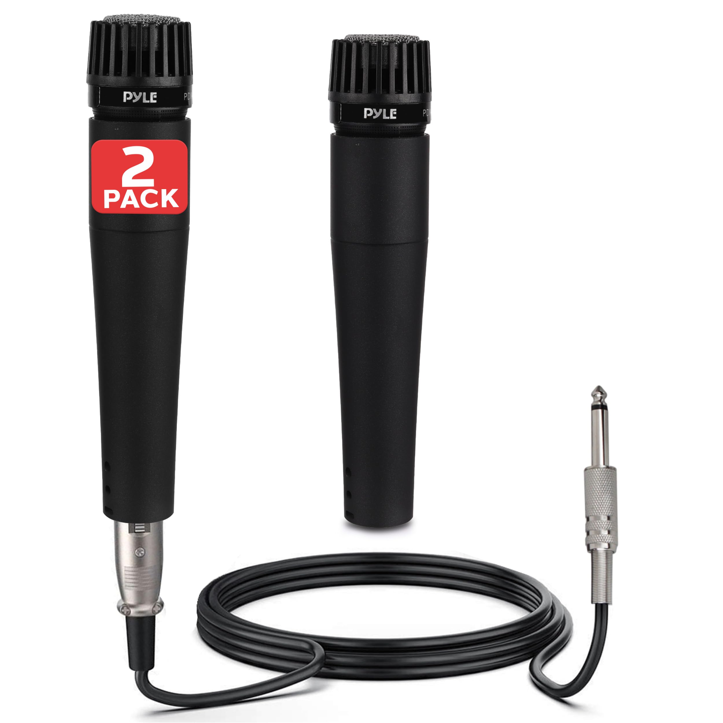 Pyle Professional Dynamic Microphone - 2-Pack Unidirectional Handheld Moving Coil Mic with Built-in Pop Filter, 15 ft. XLR Audio Cable, Ideal for Stage, Karaoke &amp; Studio Performances