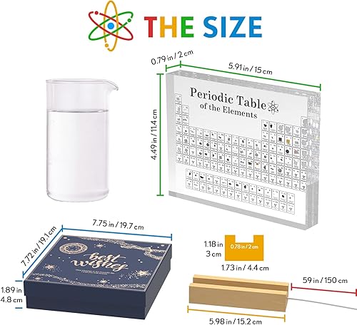Miniatura 3 de GEHEN Tabla periódica con elementos reales en el interior, 83 muestras reales, mesa periódica acrílica con luces LED de colores, soporte de madera,