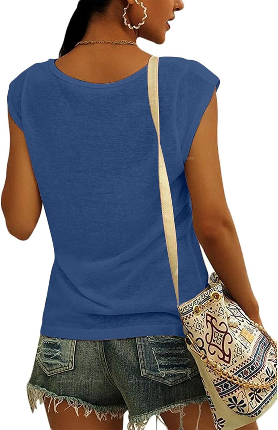 Fazortev Womens Cap Sleeve Blouses Rose Graphic Tees T-Shirt Casual V Neck Tank Tops Loose Fit Summer Basic Shirts - Image 2