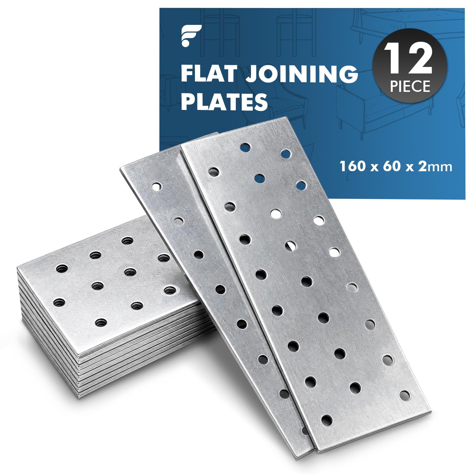 shinfly 12 Flat Brackets for Wood, 160 x 60 x 2 mm Flat Joining Plates โ image 1