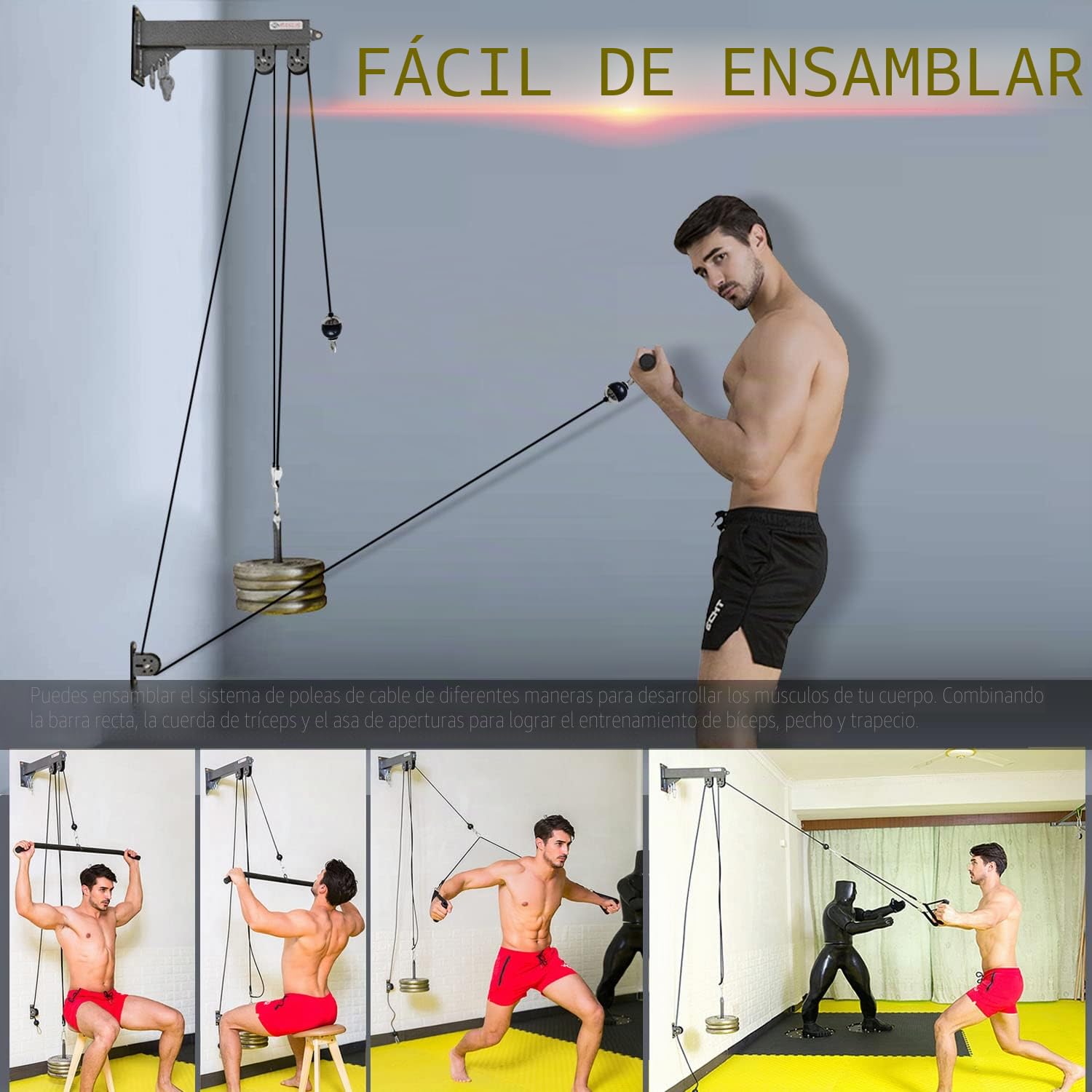 Sistema de polea de montaje en pared para fitness, sistema de polea de cable de peso para gimnasio, máquina de cable de fila baja, equipo de estación de cable