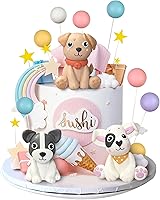 ZXSWEET Cute Clay Dog Cake Toppers with Stars Clouds Balls - Paw Party Pet Dog Theme Decorations