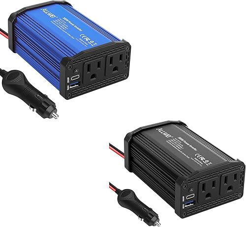 ALLWEI Inversor de coche de 300 W con puerto USB 3.0 USB-C de 65 W - CC 12 V a 110 V (negro y azul)