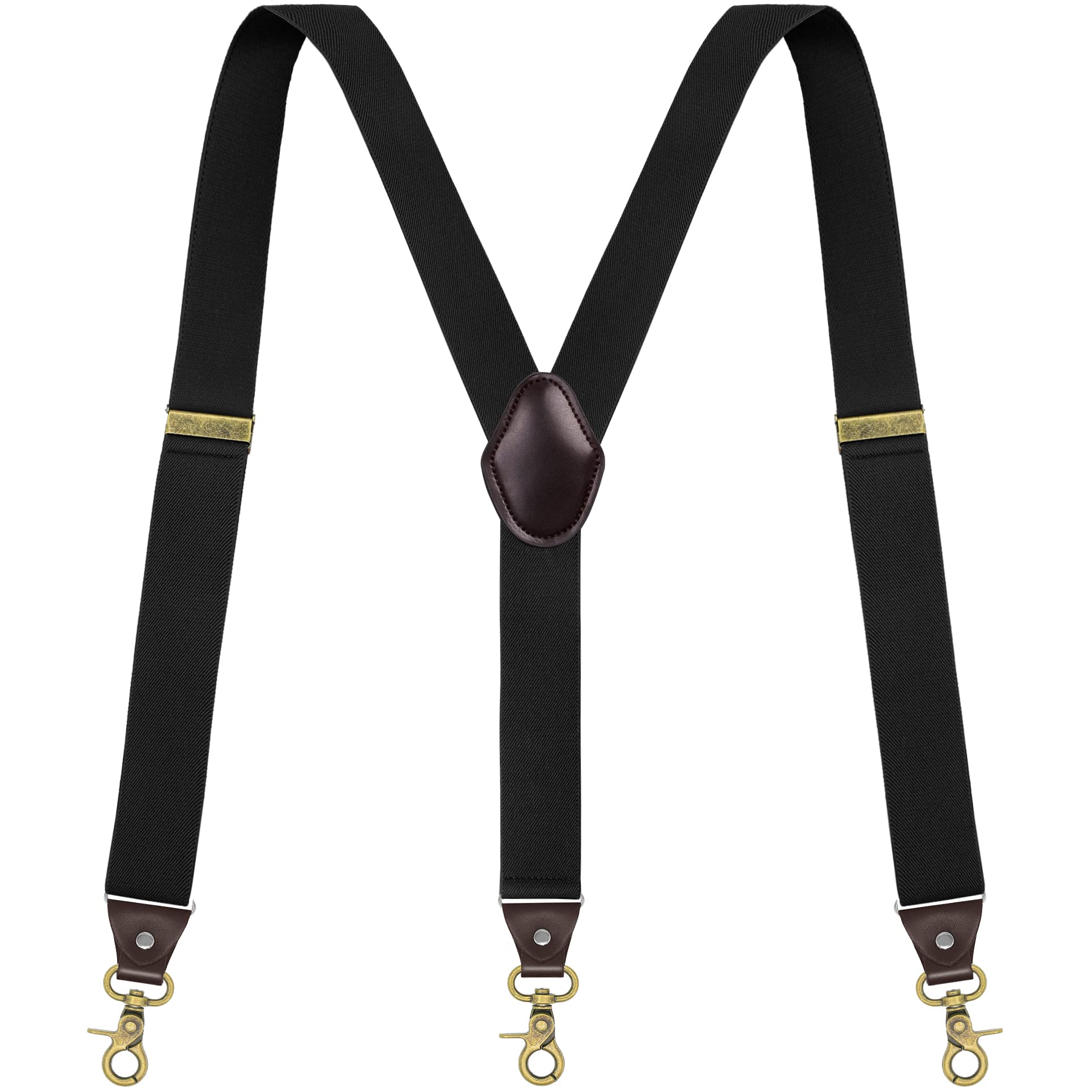 Mens Adjustable Y-Back Suspenders, with 3 Gold Clips Hooks for Jeans