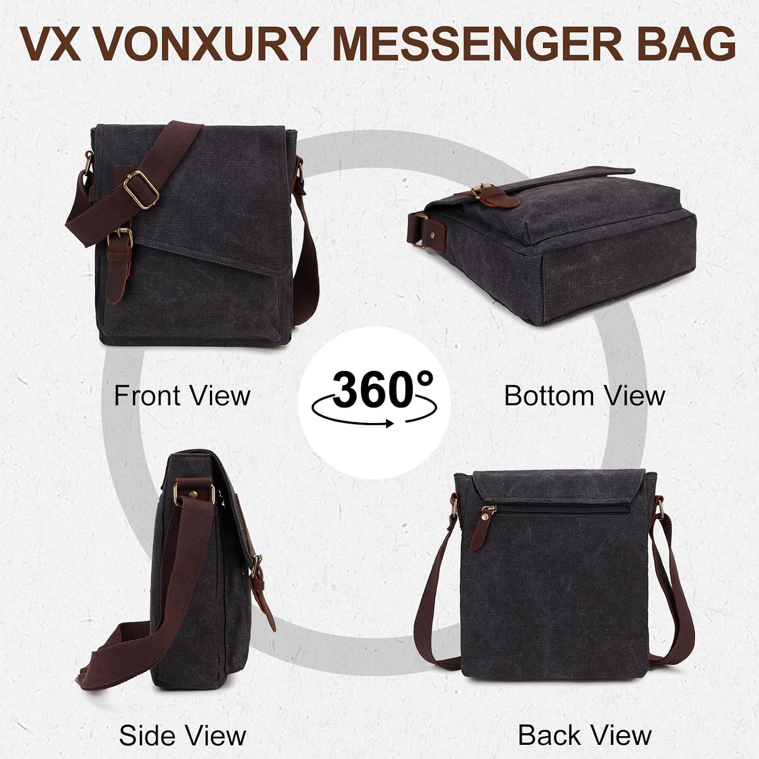 Small Messenger Bag,VONXURY Water Resistant Shoulder Bag Canvas Crossbody Purse for Women Men