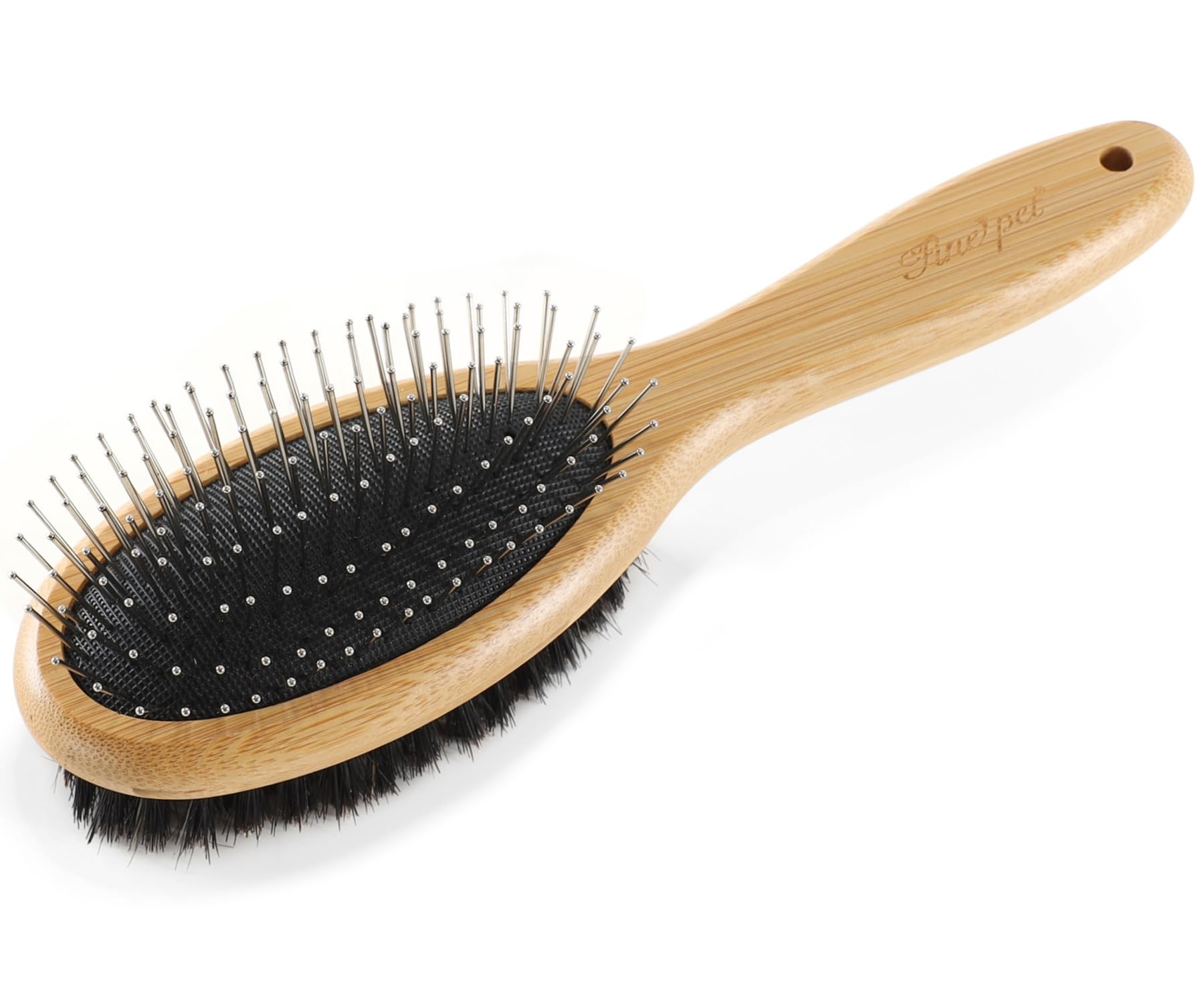 Double Sided Dog Brush Pin and Boar Bristle Pet Grooming Comb for Long or Short Haired Dogs and Cats Removing Shedding Tangles and Dead Undercoat