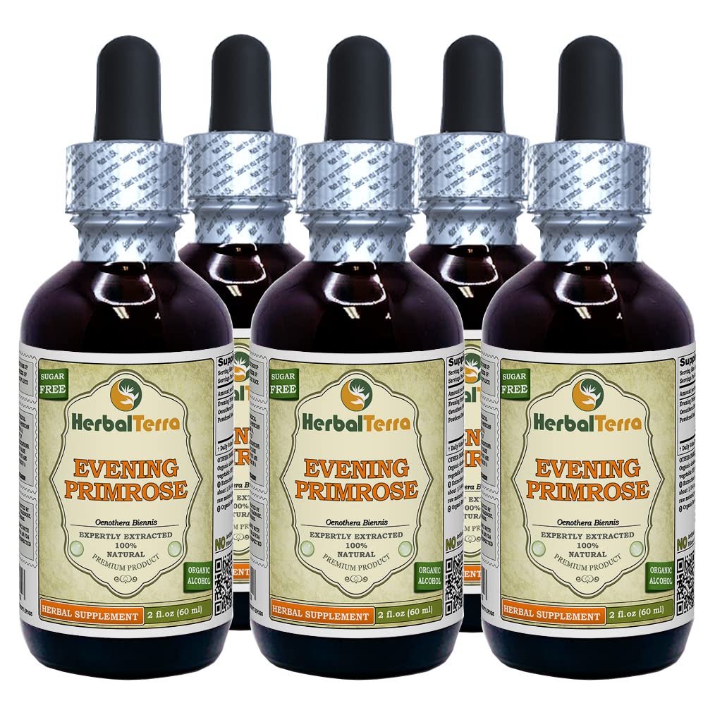 Evening Primrose (Oenothera Biennis) Tincture, Dried Seeds Liquid Extract (Brand Name: HerbalTerra) 5x2 fl.oz (5x60 ml)